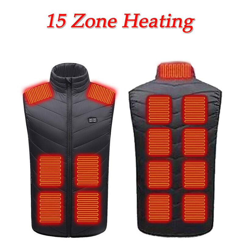 Men Electric Heated Vest 15 Heating Zones Dual Control Woman Outdoors Jacket US