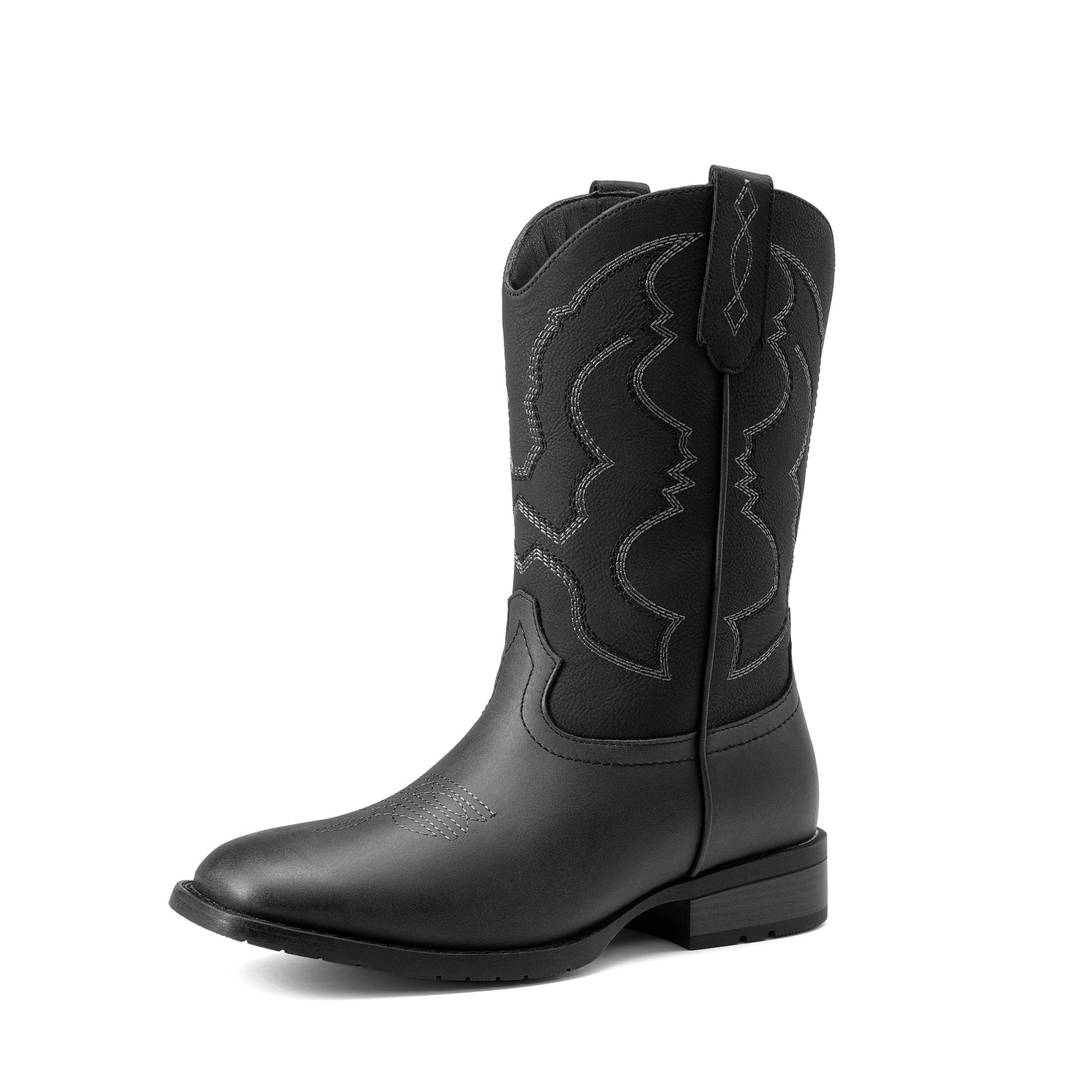 Men\'s Western Cowboy Boots Square Toe Pull On Embroidered Casual Boots