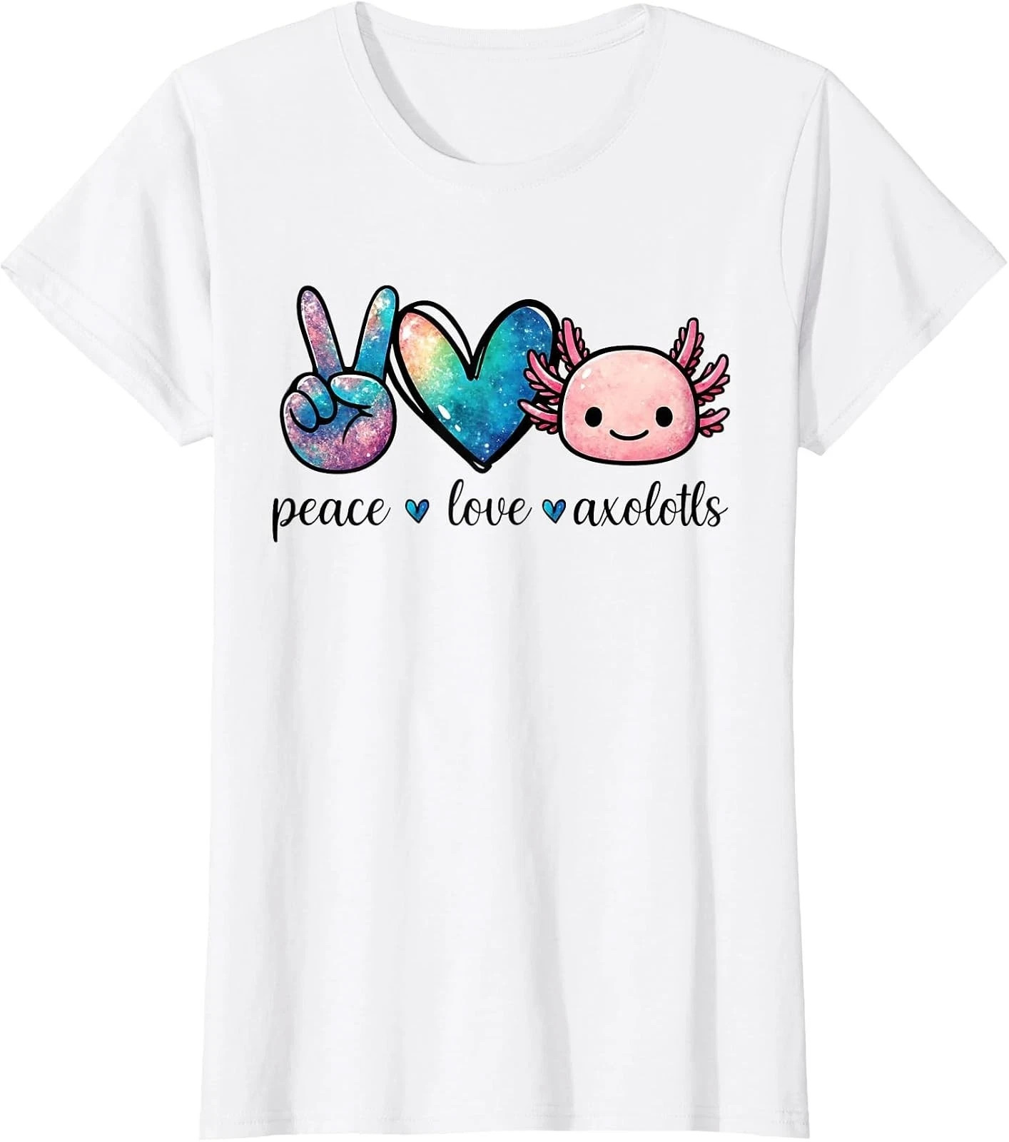 Cute Galaxy Axolotl T-Shirt - Peace, Love, and Colorful Design Sizes S-5XL