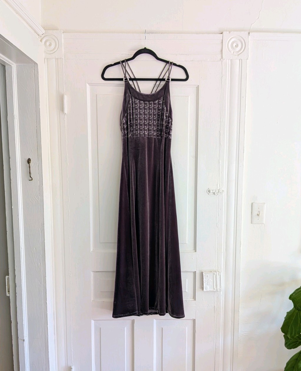 Vintage 90\'s Pappéll Boutique Gray Velvet Spaghetti Strap Evening Gown