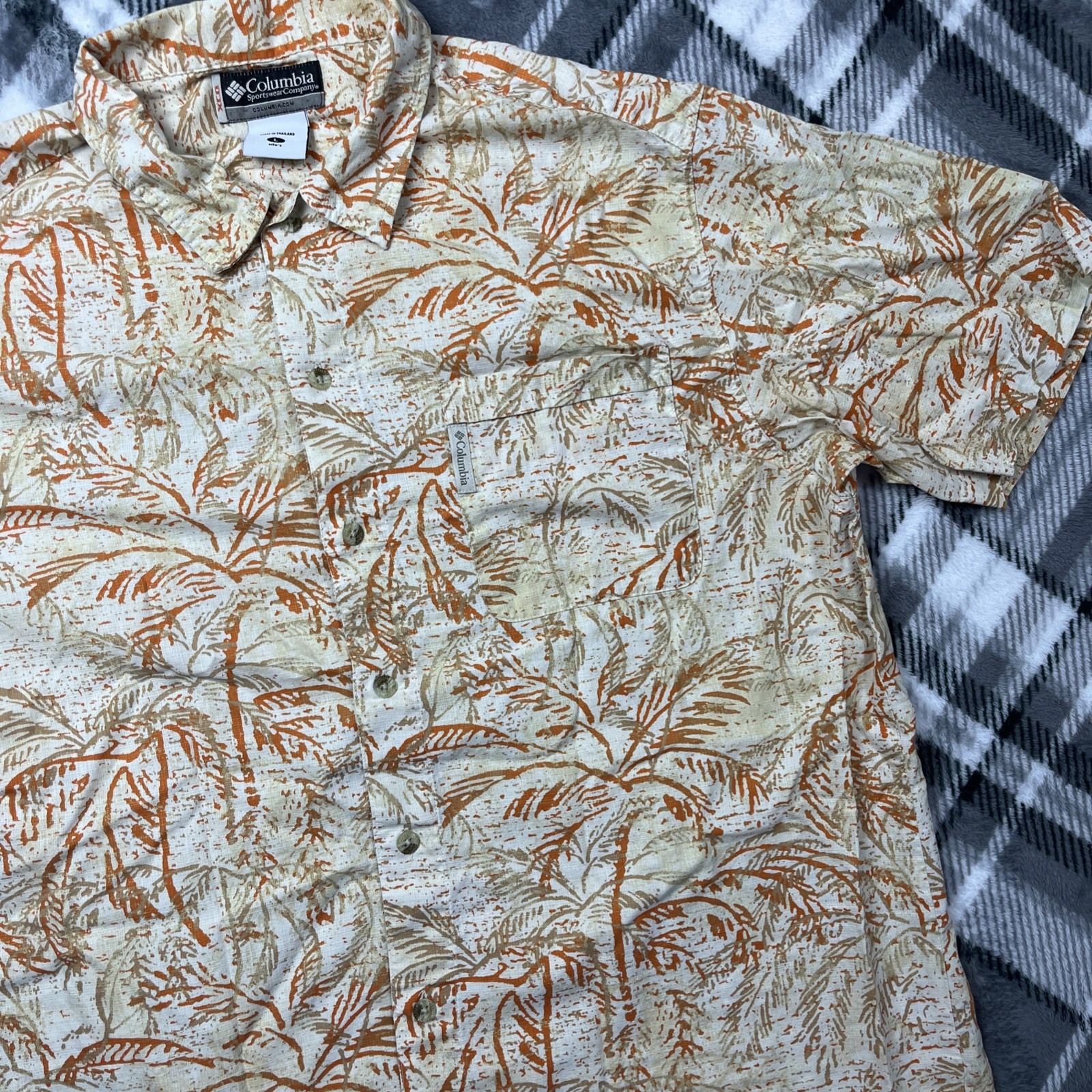 Columbia Sportswear Men’s L Hawaiian Orange Button Up Floral Shirt Palm Orange