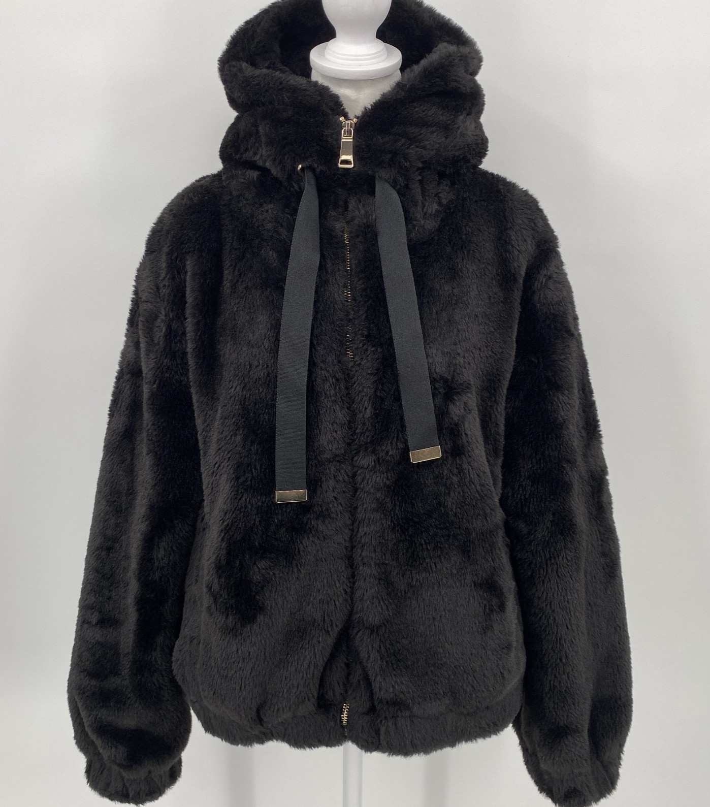 Philosophy Republic Faux Fur Bomber Jacket Womens Medium Black Hooded Warm Cozy