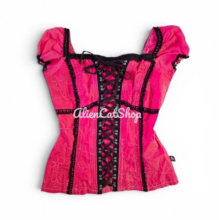 VTG RARE Tripp NYC Coral Pink Corset Lace-up Top Deadstock Hot Topic