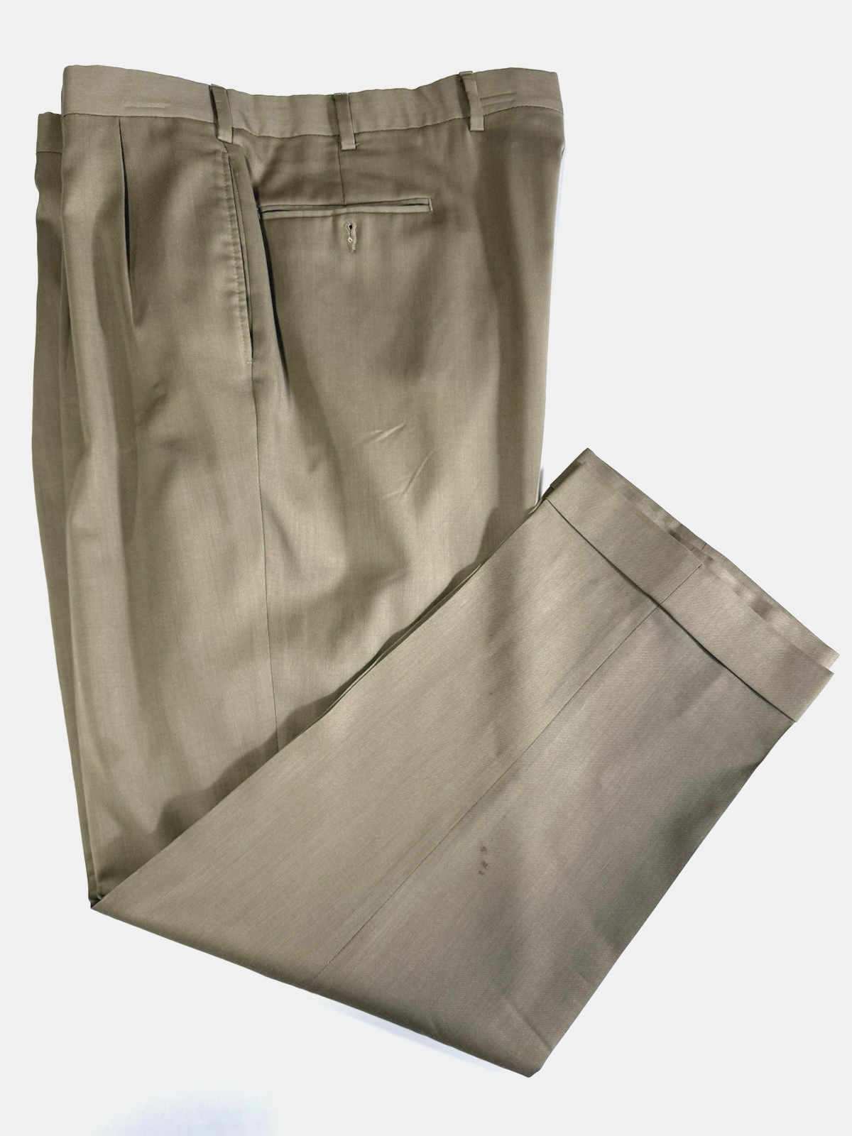 Jos A Bank Signature Collection Pleated Cuffed 100% Wool Slacks Size 38 Reg Tan
