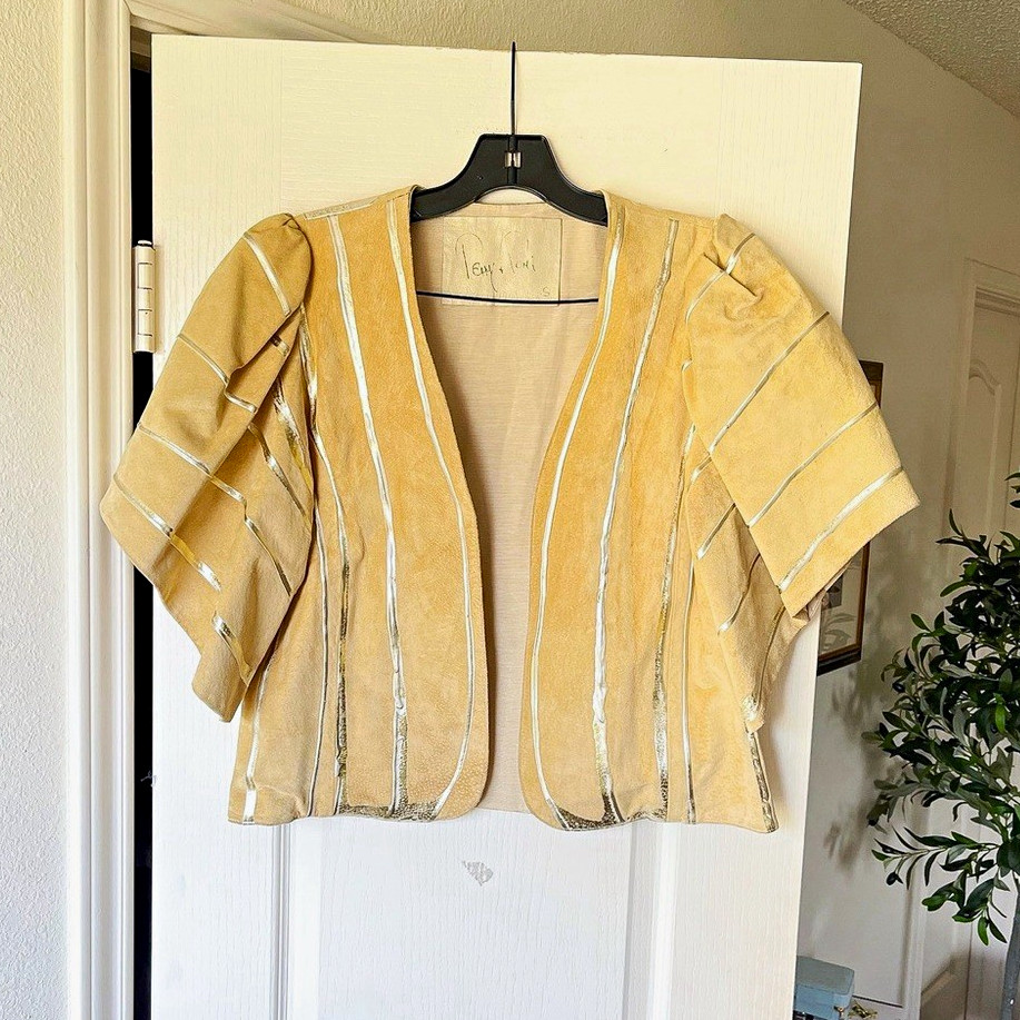 Terry + Toni Vintage Hand Painted Suede Belted Bolero Tan Small GUC
