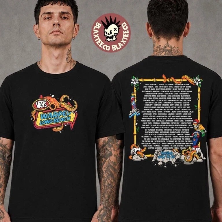 HOT Warped Tour 2026 Long Beach CA July 25 2026 Merch Lineup T-Shirt Reprint