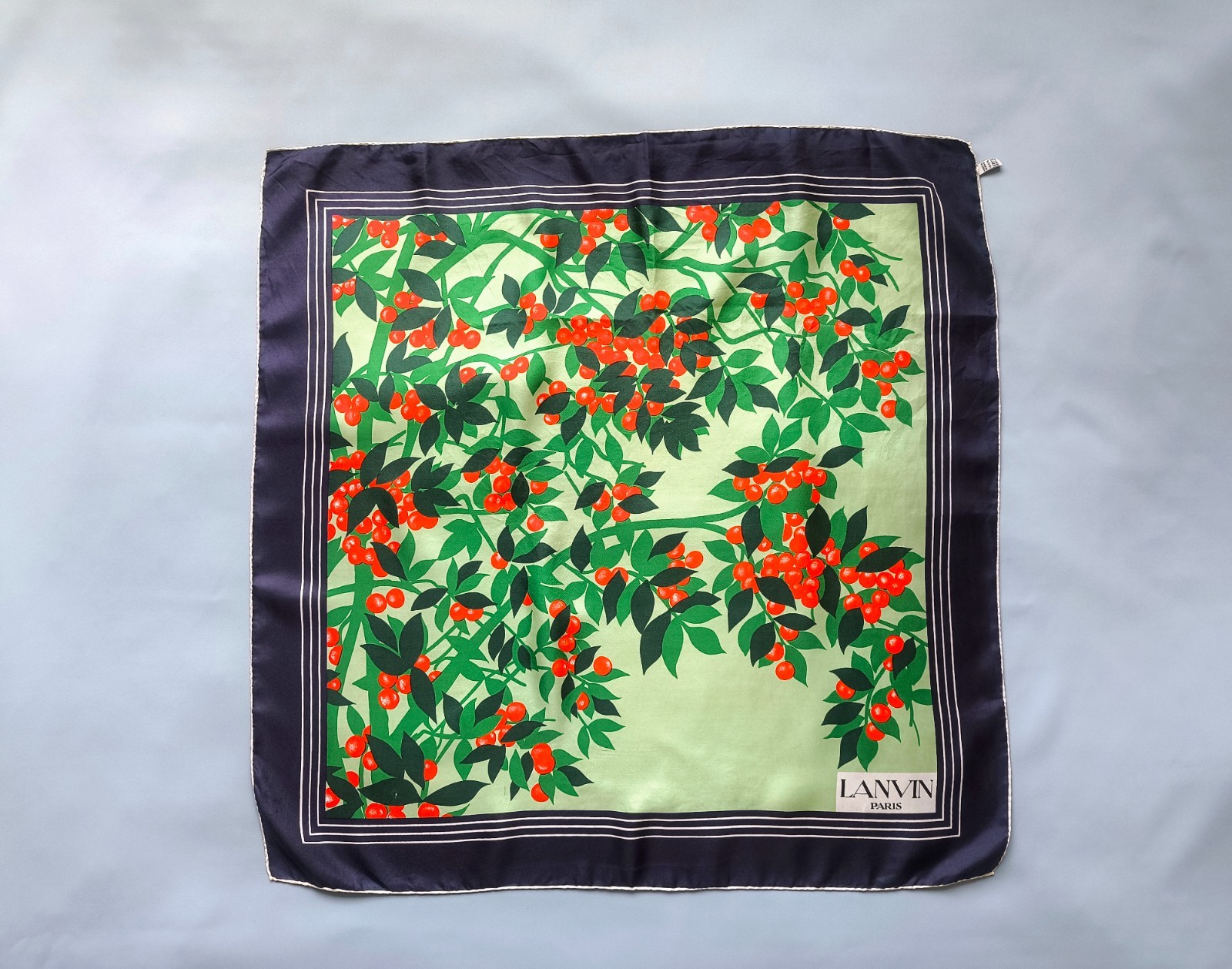 Vintage LANVIN Paris Silk Scarf Hand Rolled Made in France Floral Print
