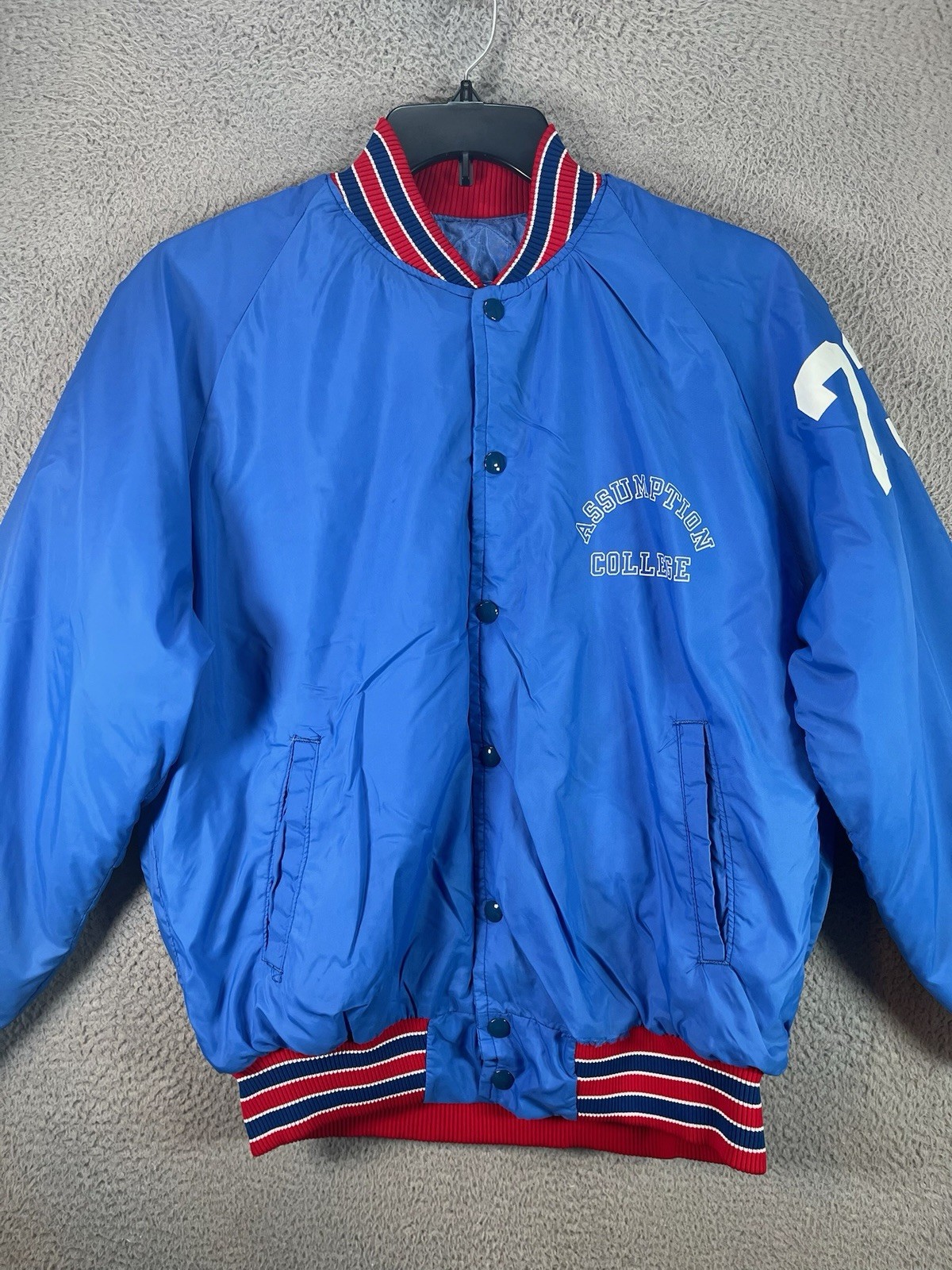 Vintage Champion Bomber Jacket Mens Extra Large Blue Made USA Assumption College