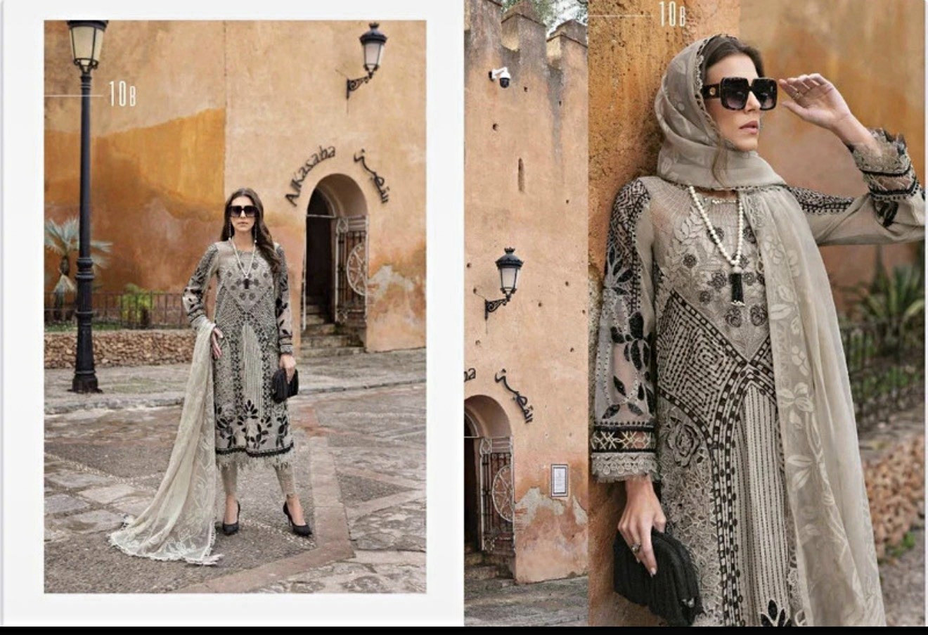 Women’s Pakistani Salwar Kameez stitched Beige Chiffon Dupatta 10B