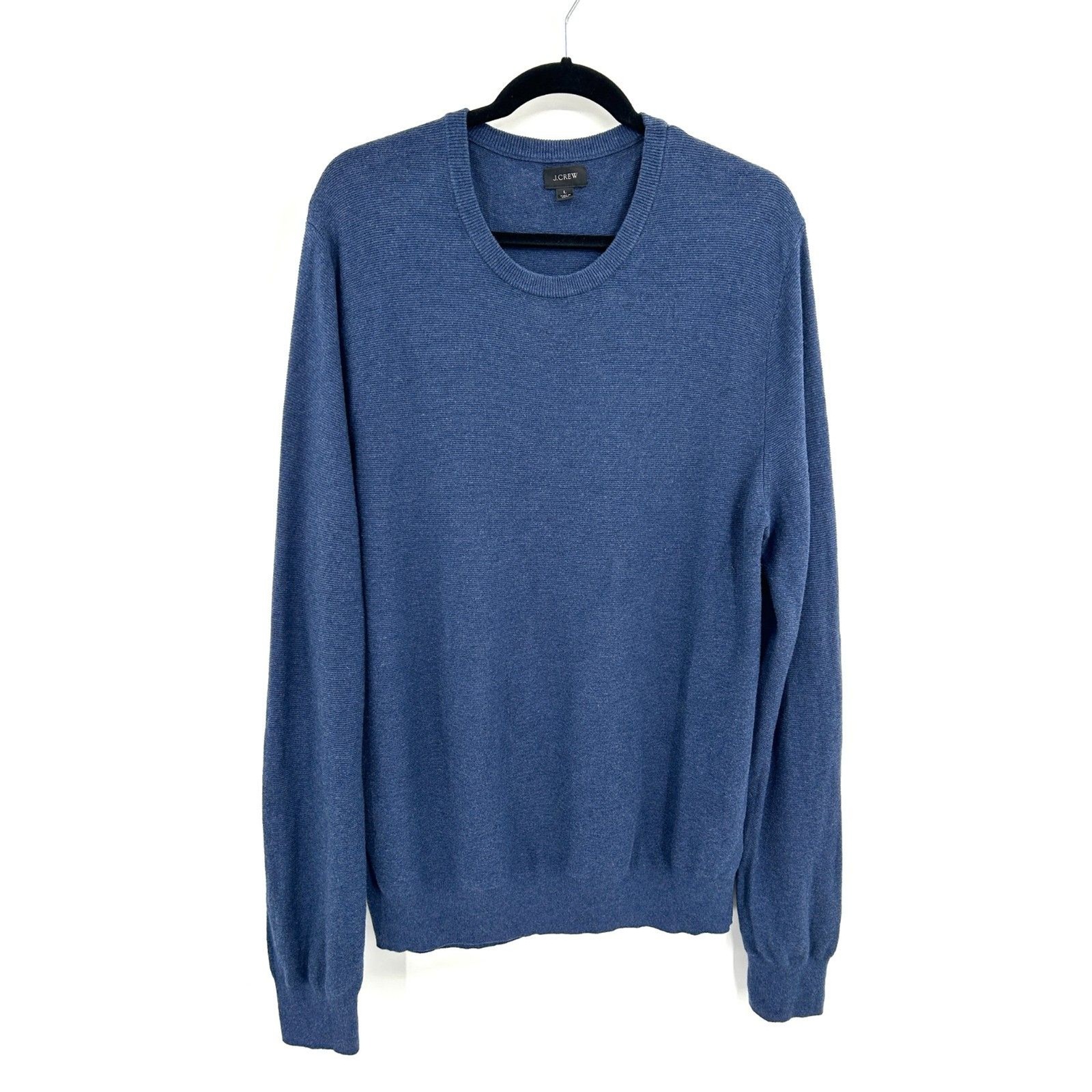 J. CREW Men\'s Cotton Crewneck Sweater Navy Blue Pullover Long Sleeve Size Large