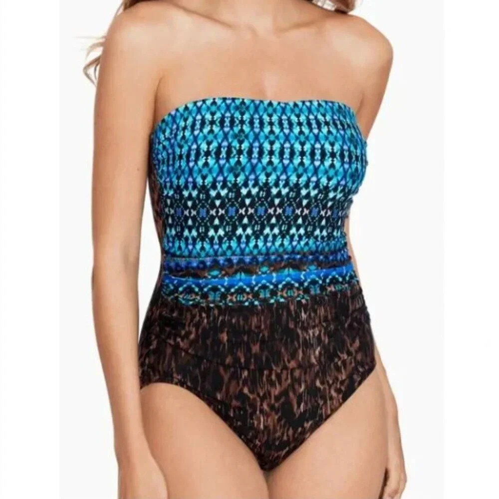Miraclesuit Women\'s Swimsuit Size 8 Avanti Untamed One Piece Bandeau Underwire