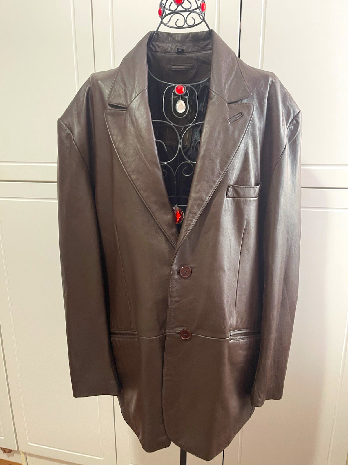 Robert Phillipe Men\'s Brown Leather Overcoat Button Front Lined 3XL Big & Tall