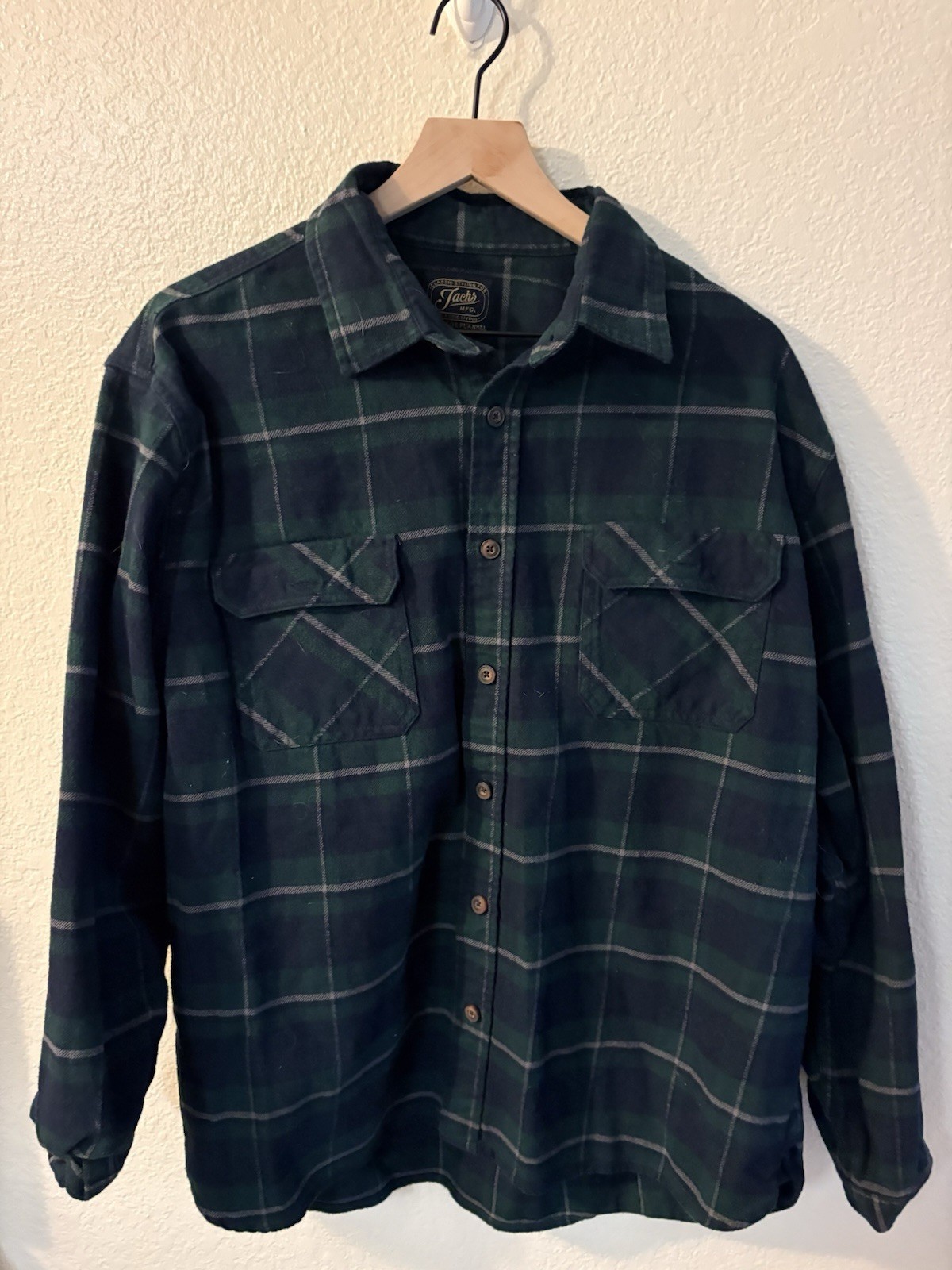 Jachs MFG Men\'s Green Blue XL Plaid Flannel Long Sleeve Button-Up Shirt Pockets