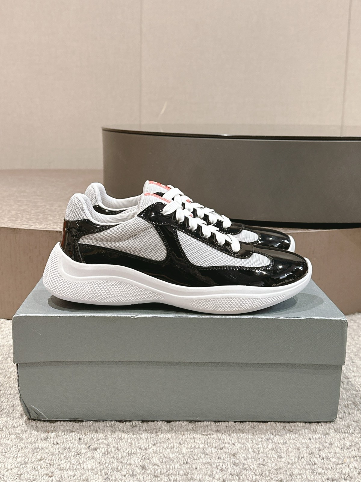New Prada America's Cup Men's New Black Lacquered Casual Trend Shoes