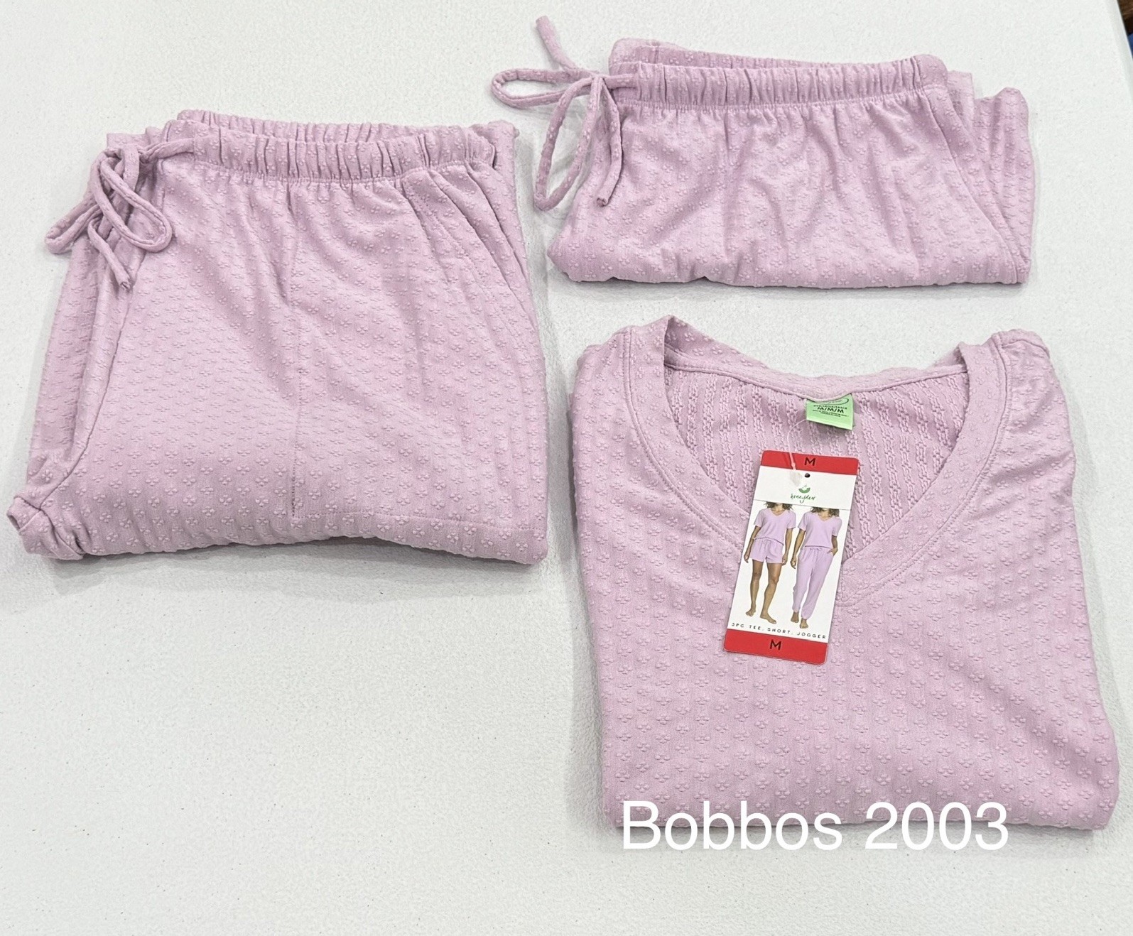 Honeydew Women\'s 3-Piece Tee, Short, Jogger Lounge Set, Pastel Lilac (Purple), M