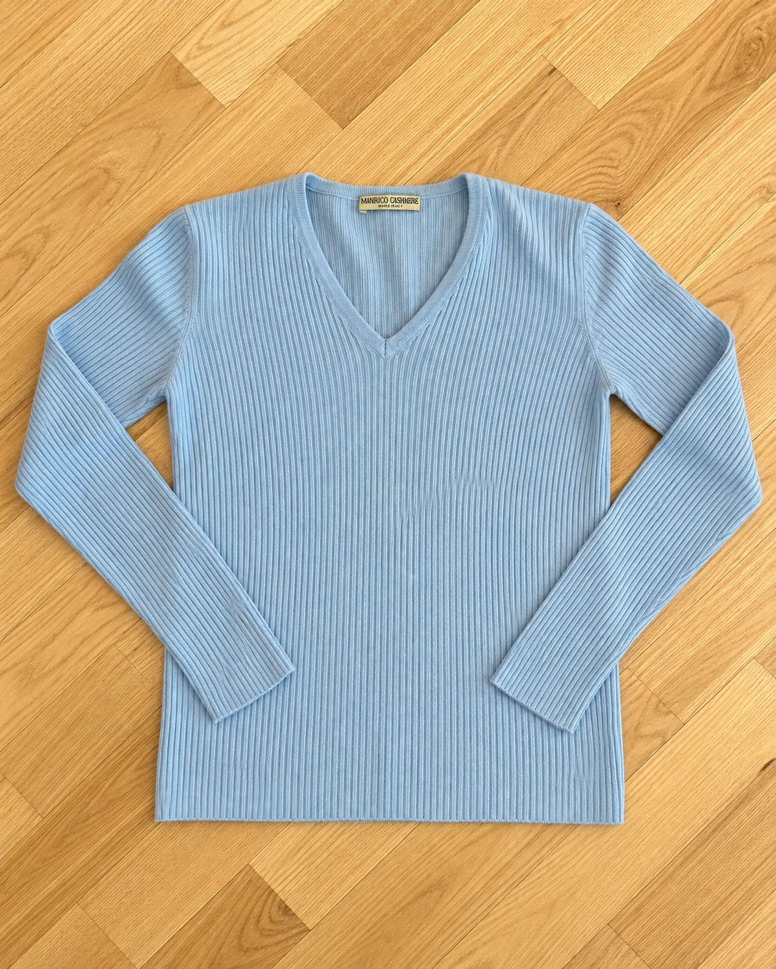 Manrico Cashmere Women\'s Sweater – 100% Cashmere – Light Blue – Size M