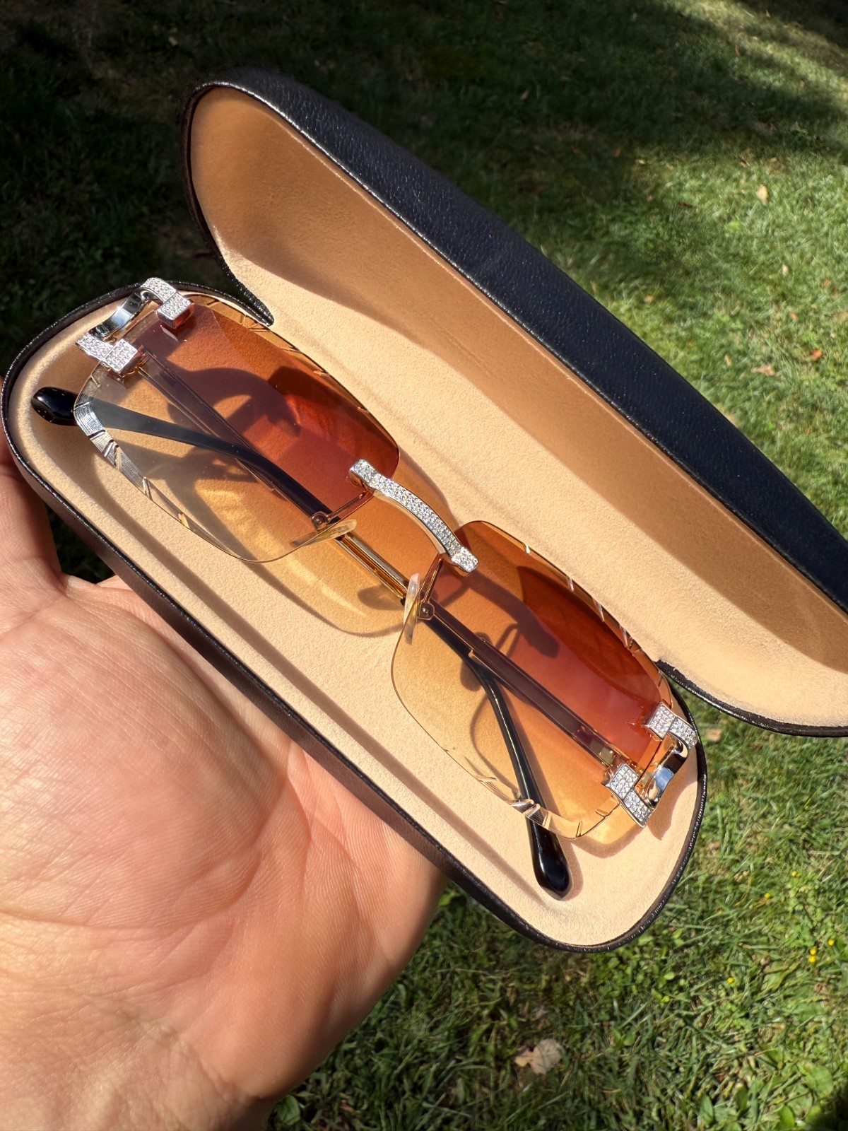 Real 925 Silver Big C VVS MOISSANITE Light Brown Sunglasses - Iced Buffs Glasses