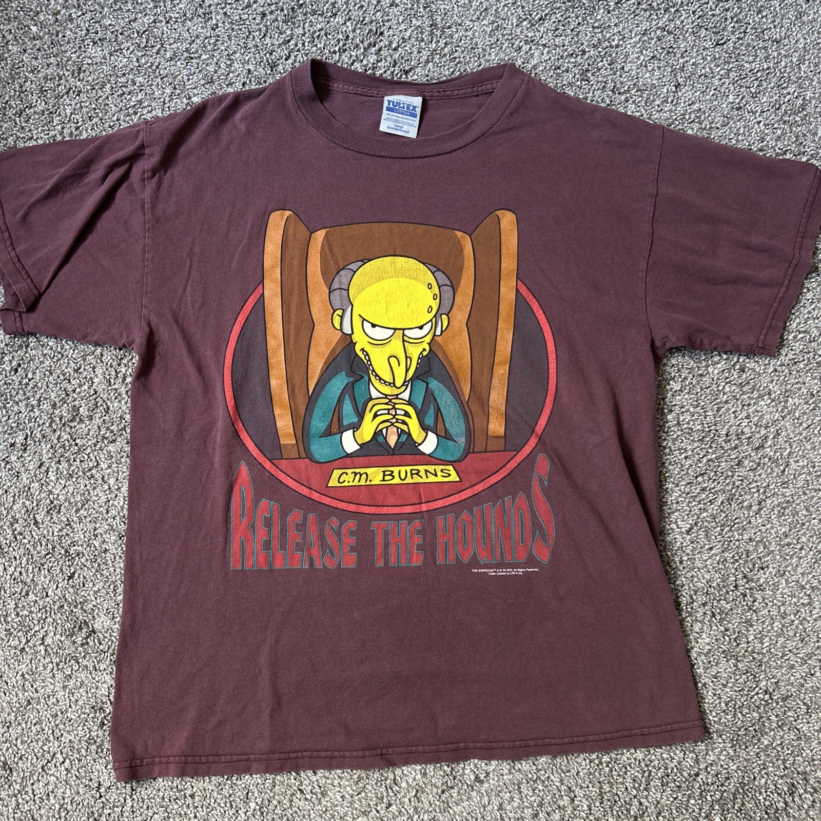 Vintage 1999 The Simpsons Mr. Burns Release The Hounds Shirt XL