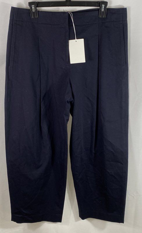 COS Women\'s Navy Blue Pleated Front 100% Cotton Cropped Pants Sz 12 NWT