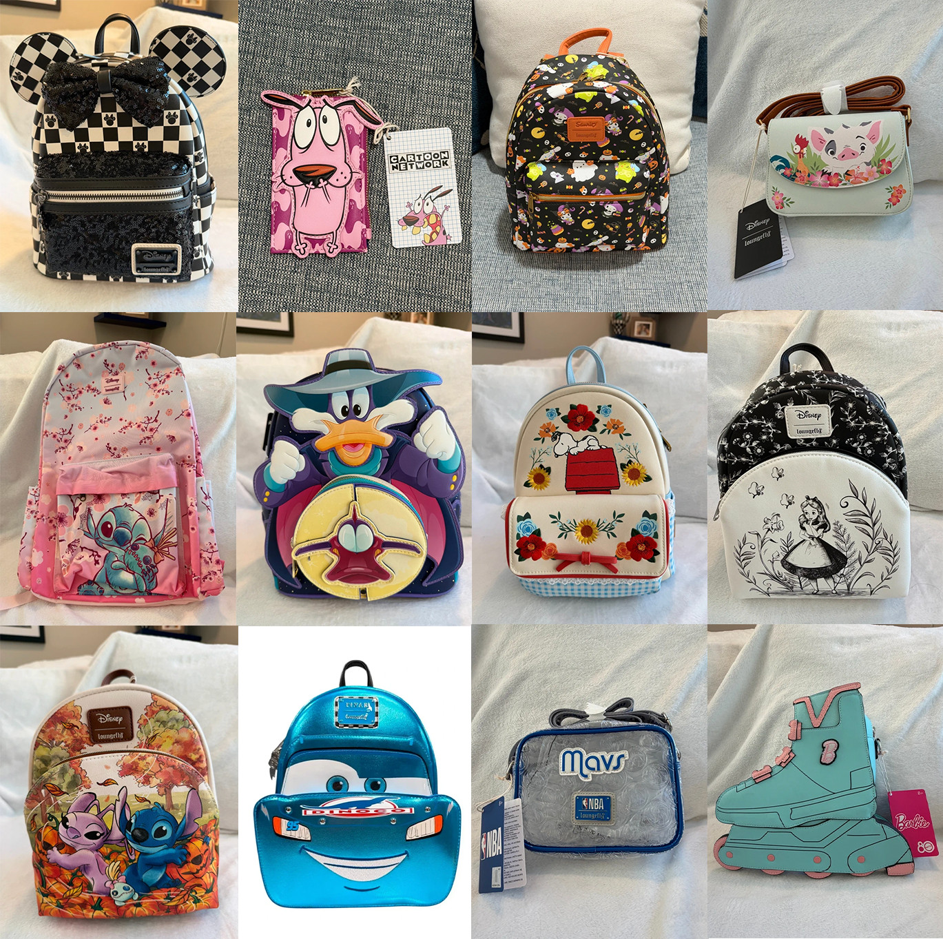 Loungefly Lot of 12 Disney Sanrio Snoopy Mini Backpacks Crossbody Bags Wallet