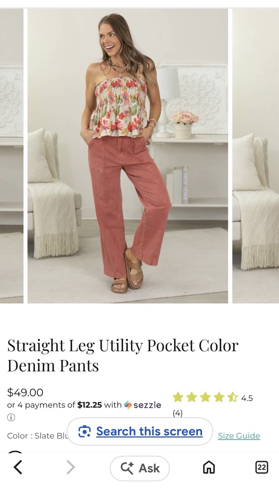 Zenana Womens Straight Leg Utility Pocket Denim Jeans Solid Rust Size L