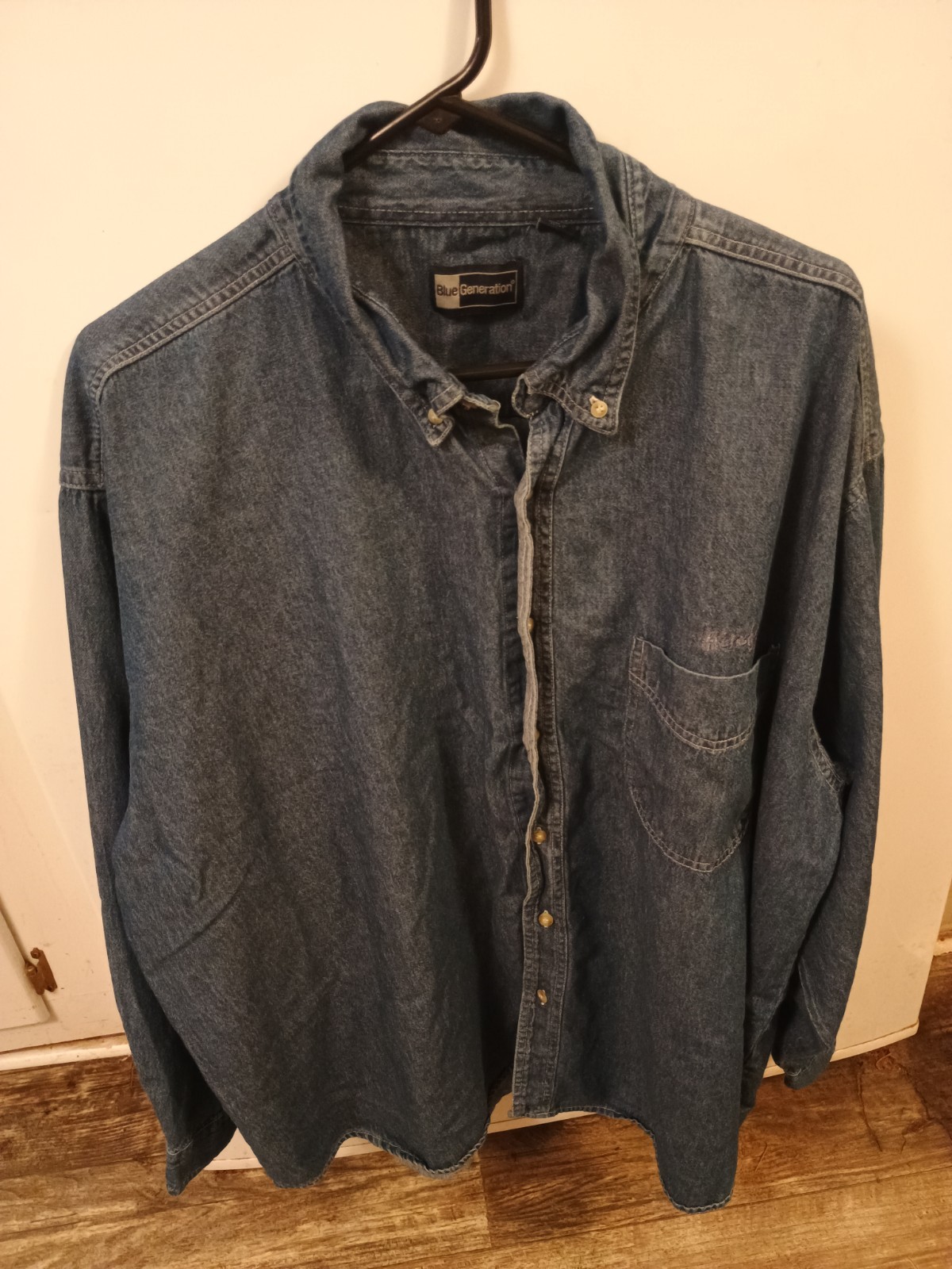 Vintage Blue Generation Wendy\'s Employee Denim Shirt 3XL Button Down Long Sleeve