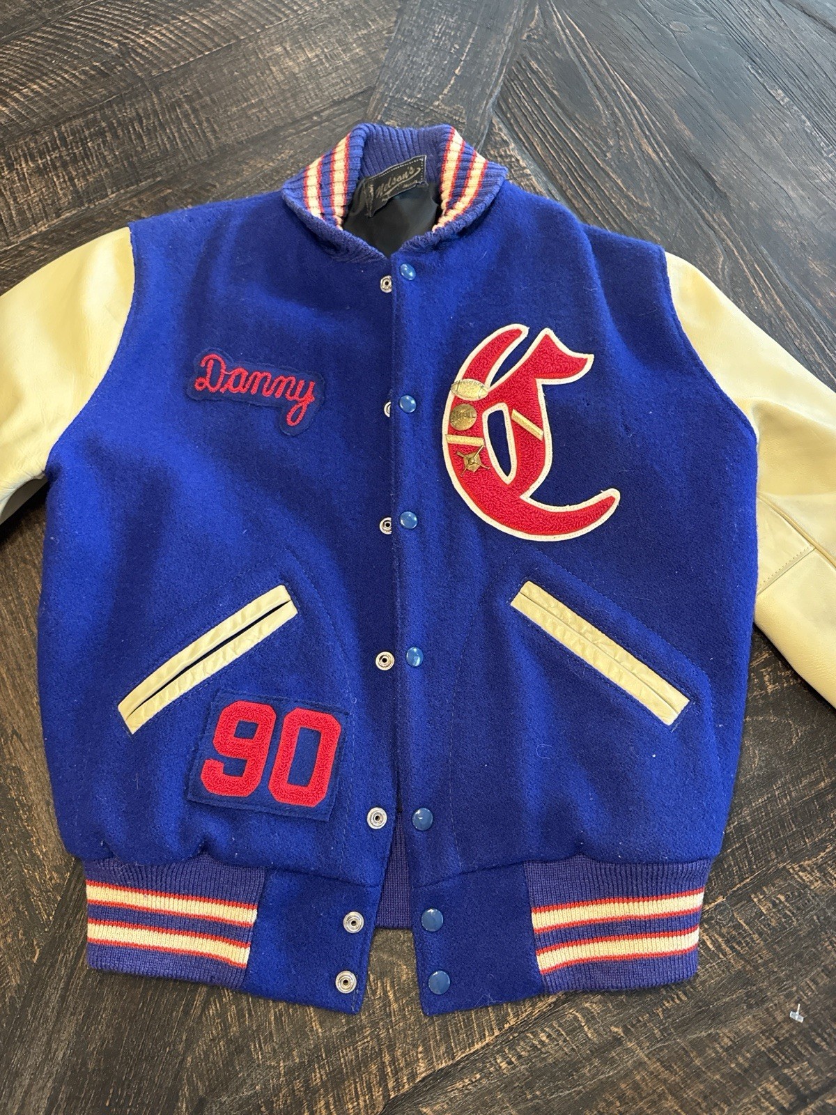 VTG Nelson Oregon USA Wool Leather Letterman Varsity Jacket Red Blue Danny 90