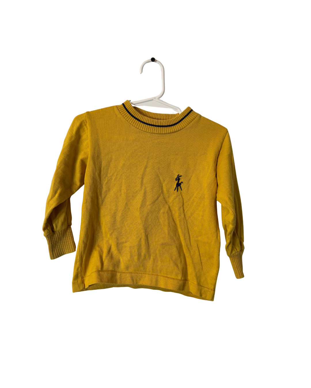 Vintage Health-Tex 3T Mustard Yellow Long Sleeve Shirt Deer Logo Striped Collar
