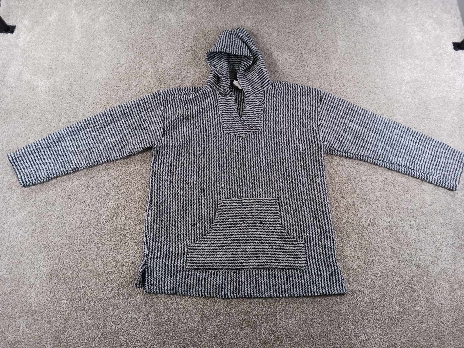 Frestyle Womens Sweater XXXL Black White Stripe Recycled Fibers Hooded Poncho