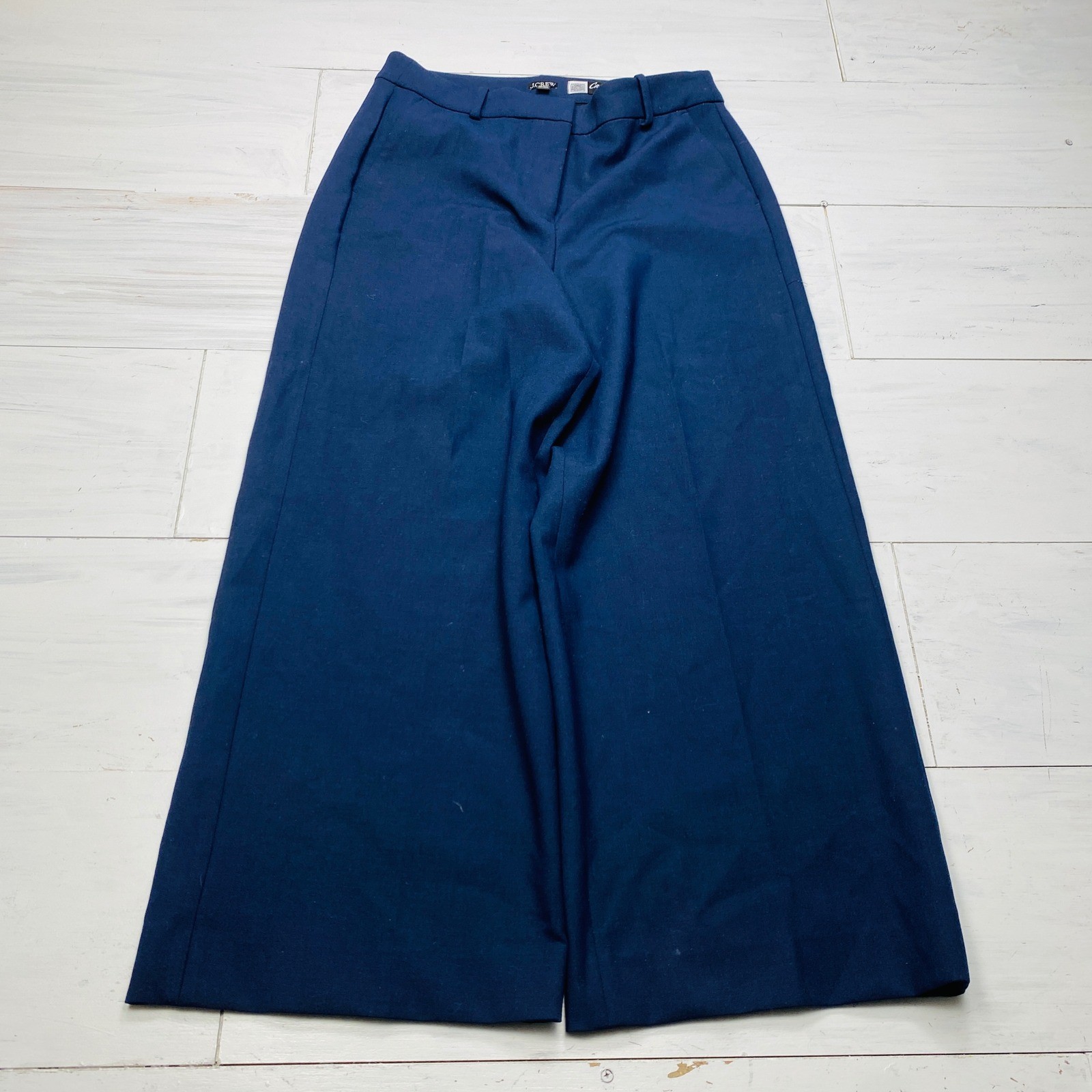 J.Crew Wide Leg Trouser Women 10 Navy Blue Carreman French Fabric CC463 Workwear