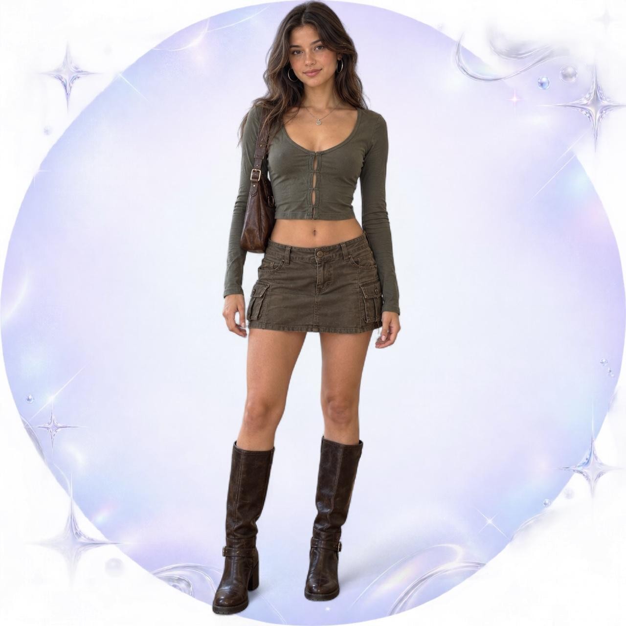 Aéropostale Olive Ladder-Front Cropped Long-Sleeve Top XS
