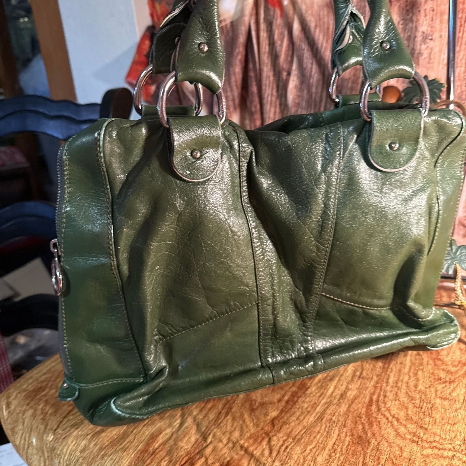 Fendi Trapezio Bag In Green Leather Calfskin Leather