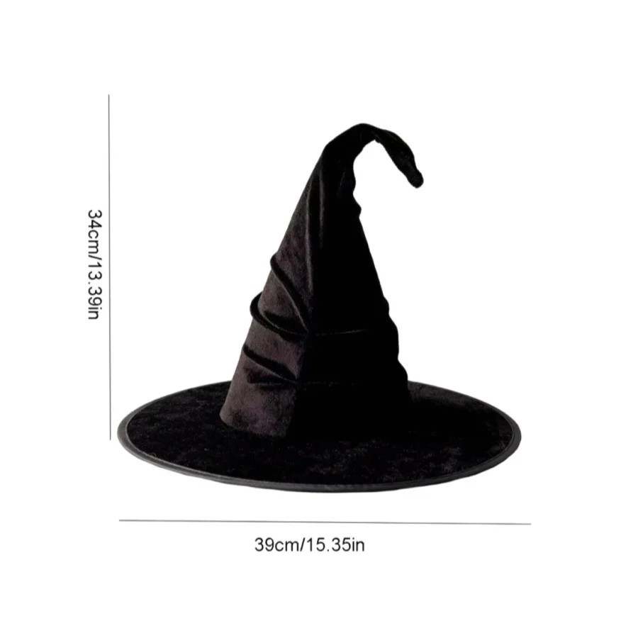 Large Halloween Witch Hat Black Velvet Wide Brim Wizard Hat Costume Accessories