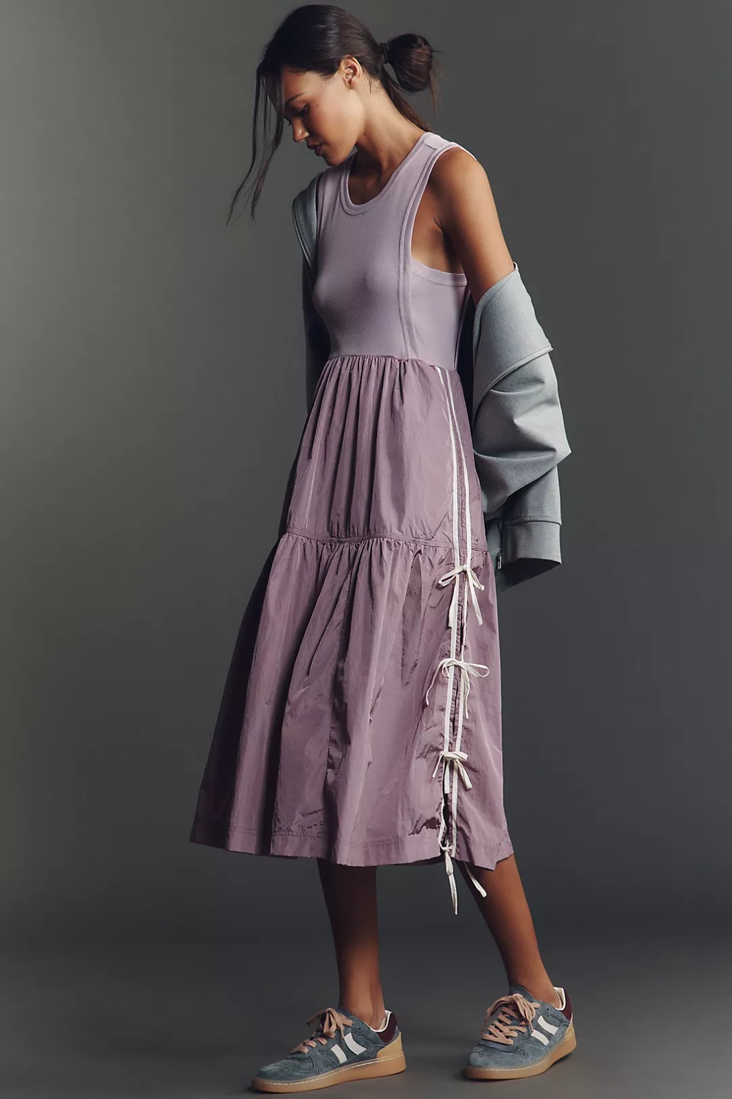 ANTHROPOLOGIE Daily Practice The Bowline Tiered Midi Dress Purple Size XXS NEW