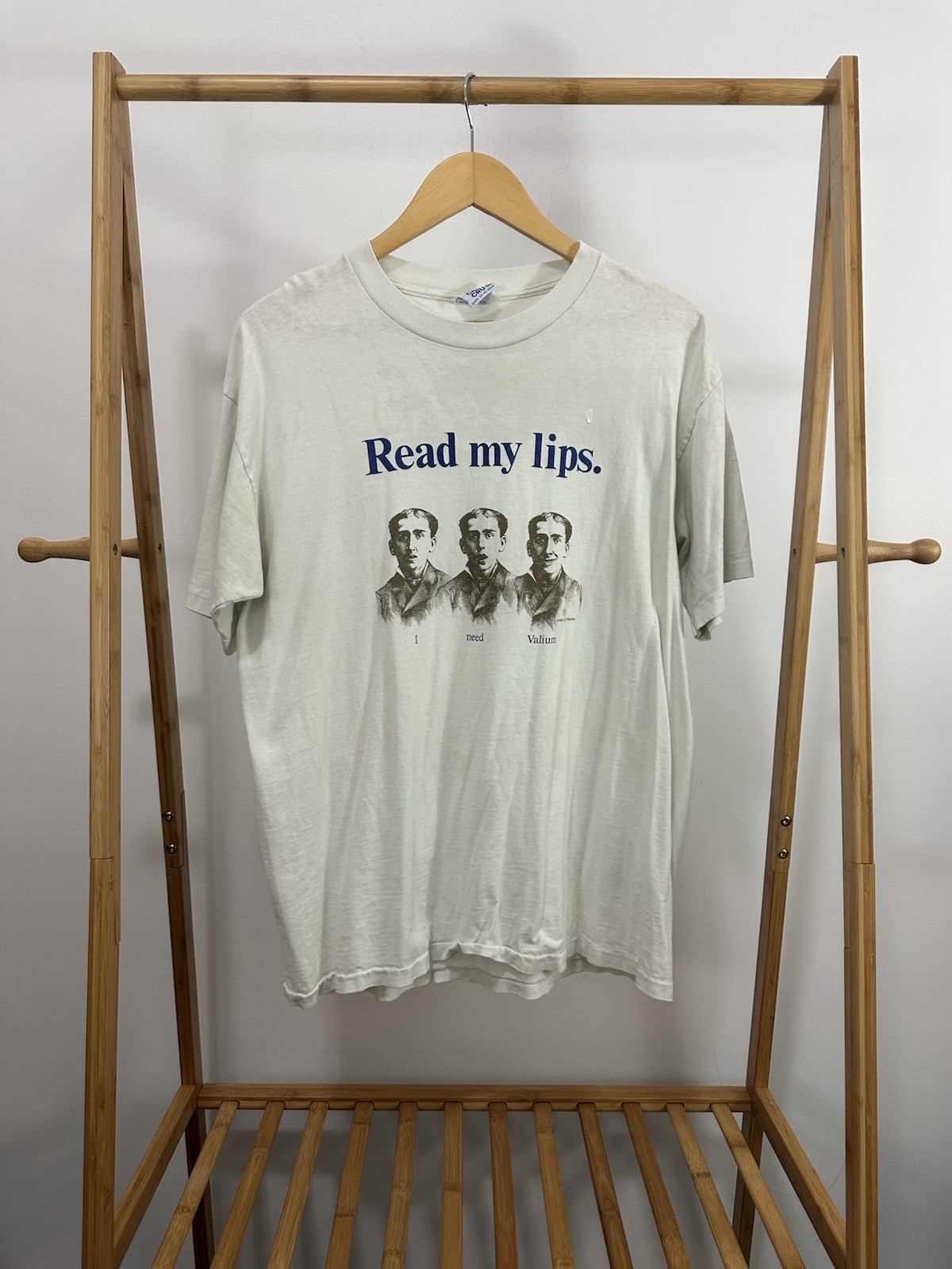 VTG Read My Lips I Need Valium Prescription Drug Worn Cotton T-Shirt Size XL