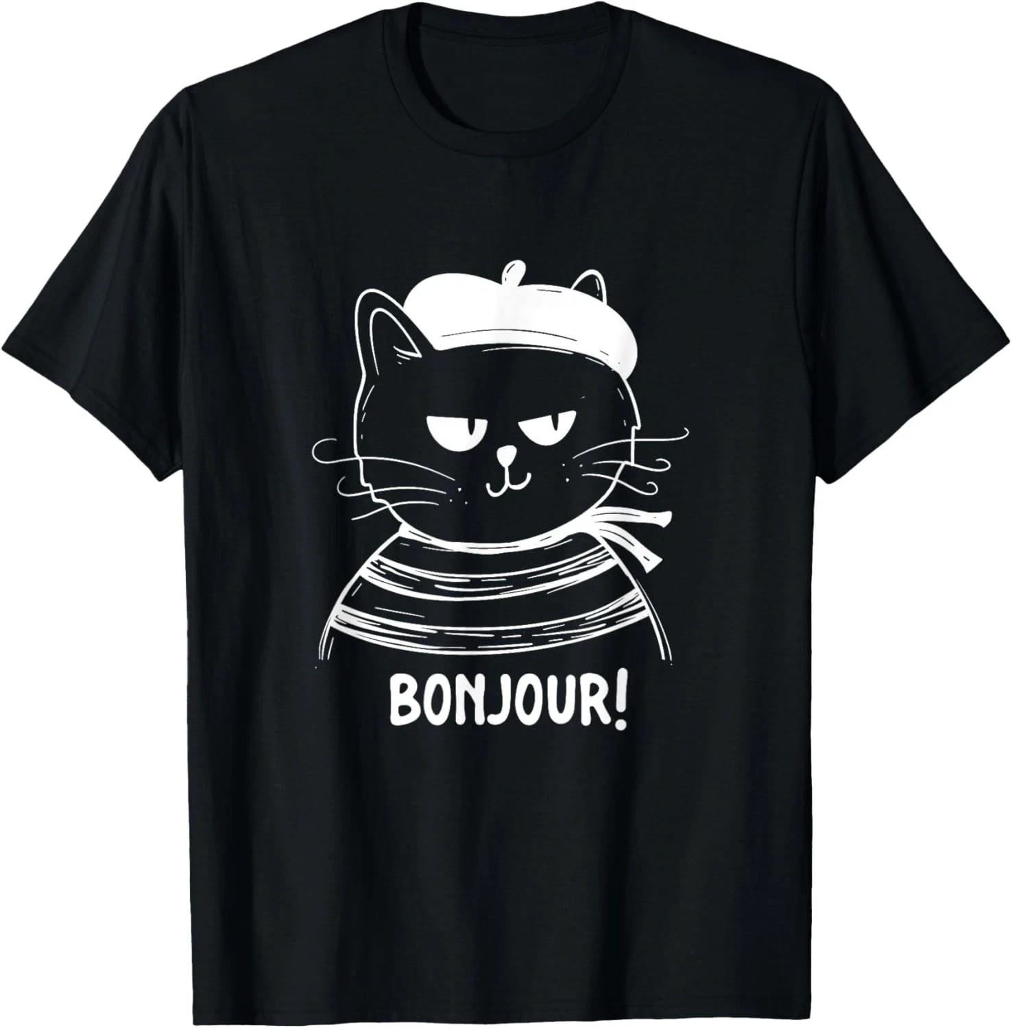 Bonjour - French Cat France Lover Francophile T-Shirt Sizes S-5XL