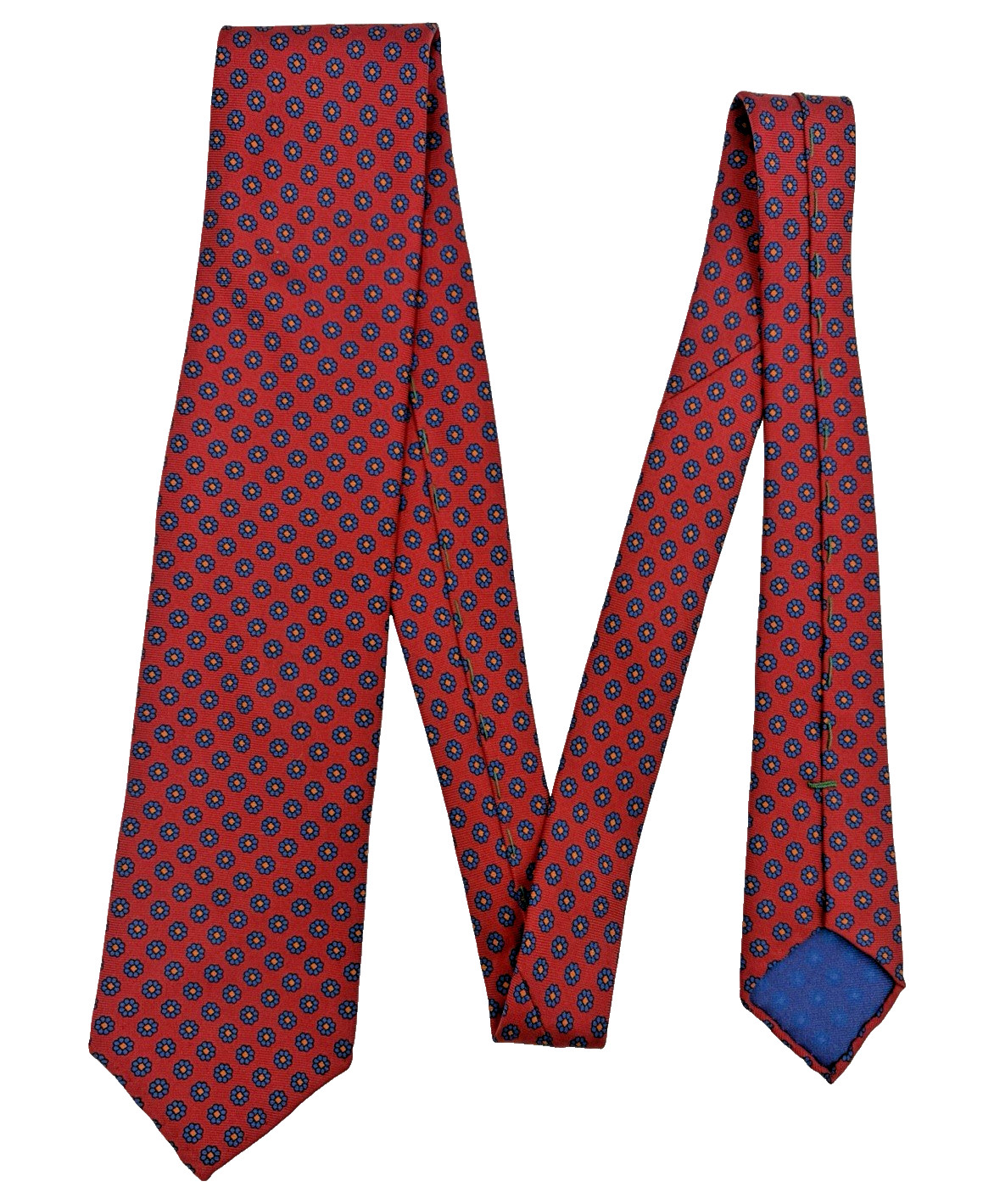Fort Belvedere Neck Tie 100% Silk Blue Red Floral Medallions Handmade Designer