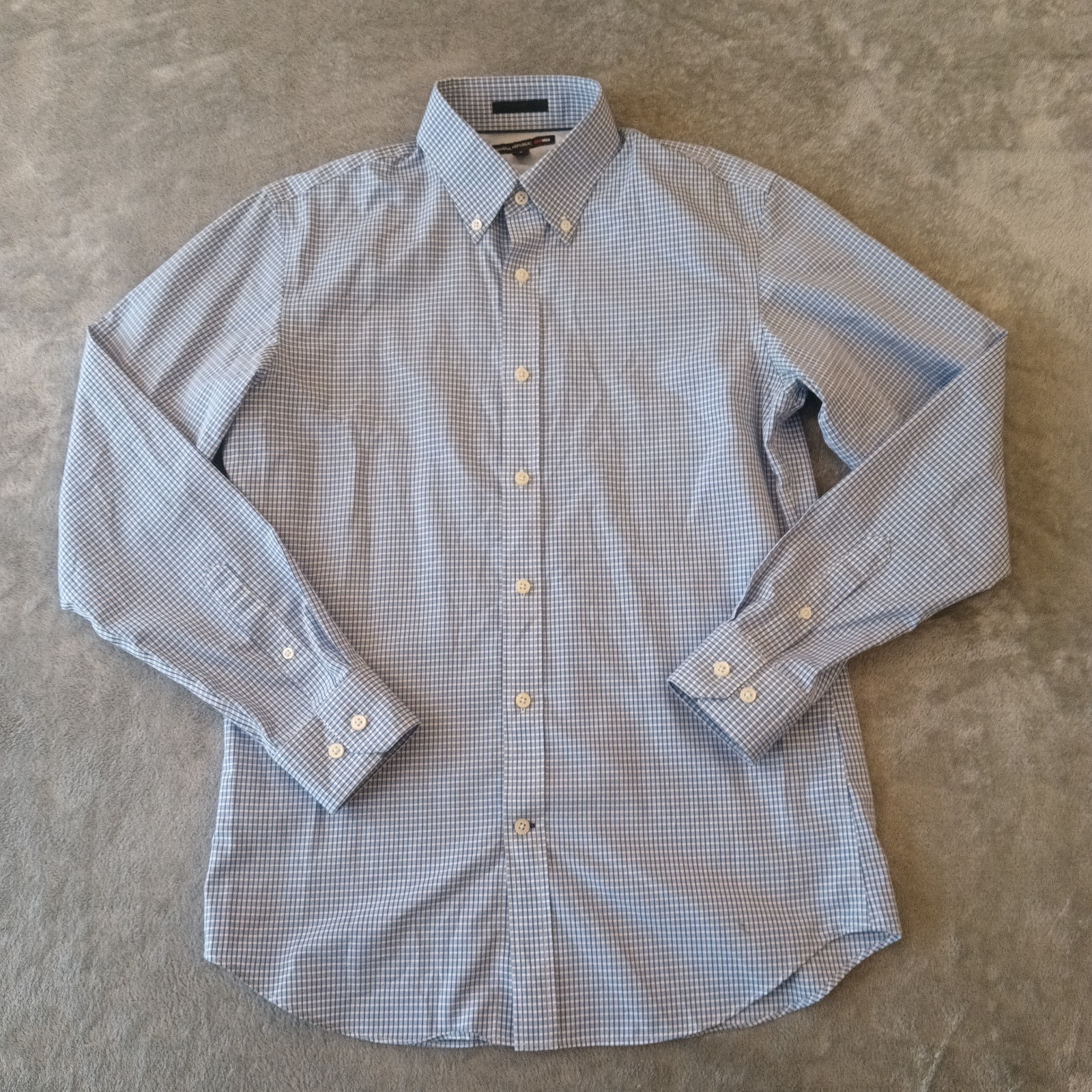 Banana Republic Mad Men Shirt Mens Small Slim Blue Plaid Long Sleeve Button Up