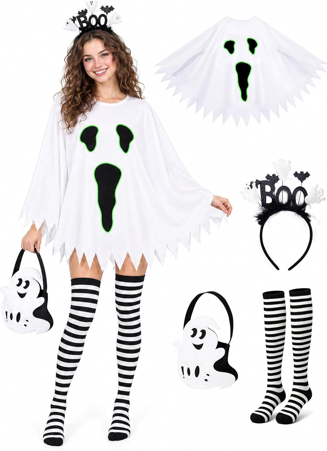 Womens Ghost Costume Set Adult Halloween Fancy Dress Party Outfit