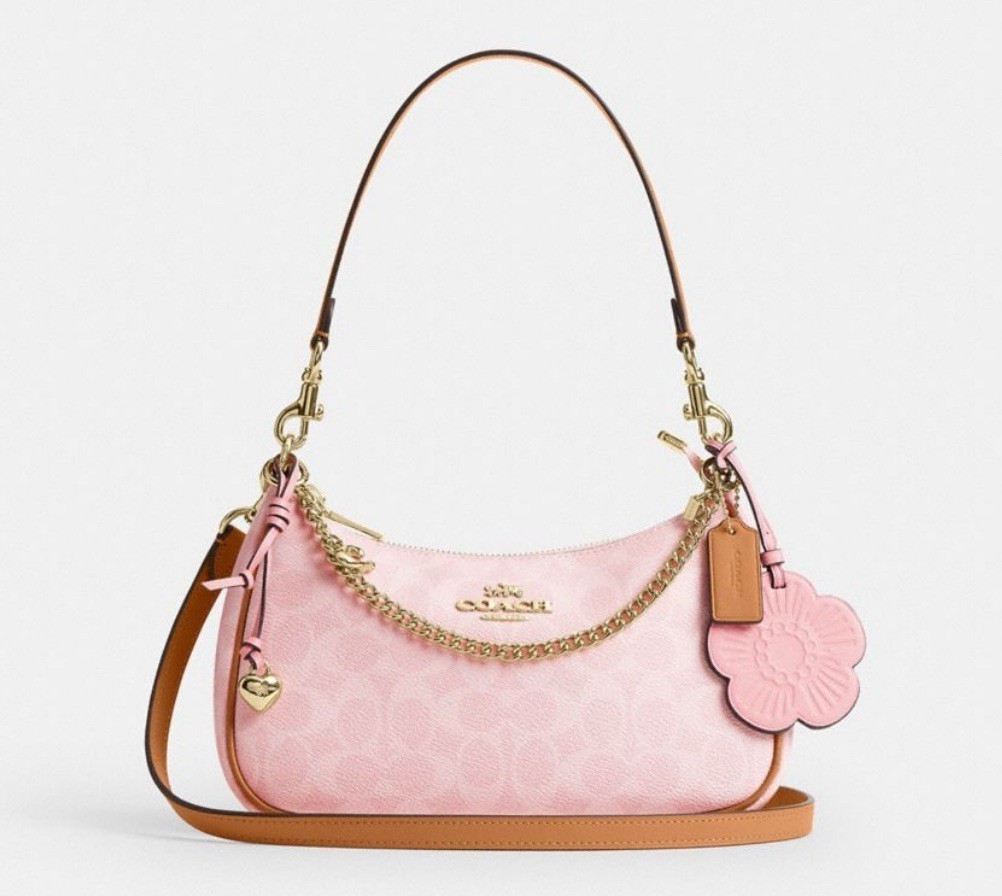 NWT COACH Teri Shoulder Bag CEA20 Signature Canvas Powder Pink Gold Charms