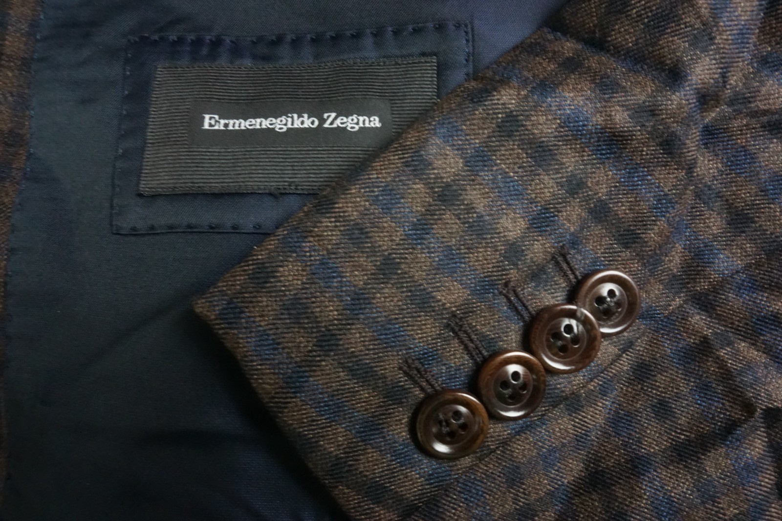 Ermenegildo Zegna Milano Current Brown Blue Gingham Plaid Sport Coat 38S