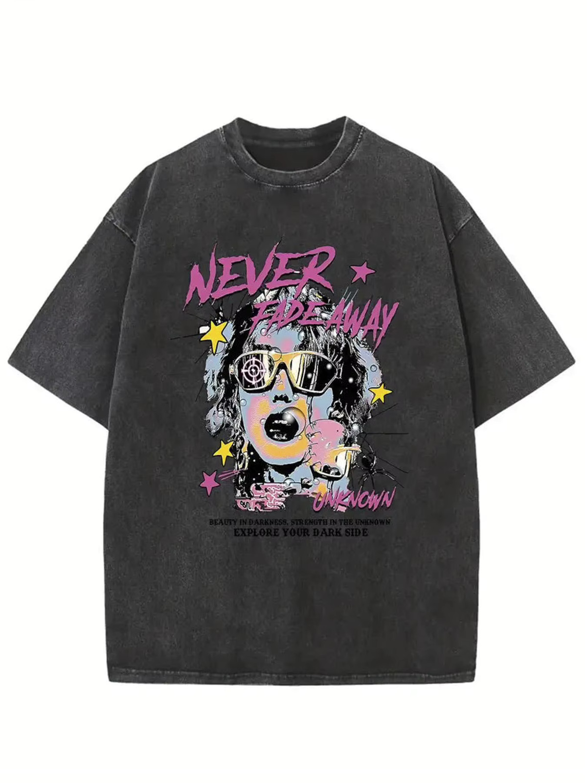 Y2K Oversized Washed Black Punk Girl Graphic Tee Vintage Grunge Streetwear Shirt