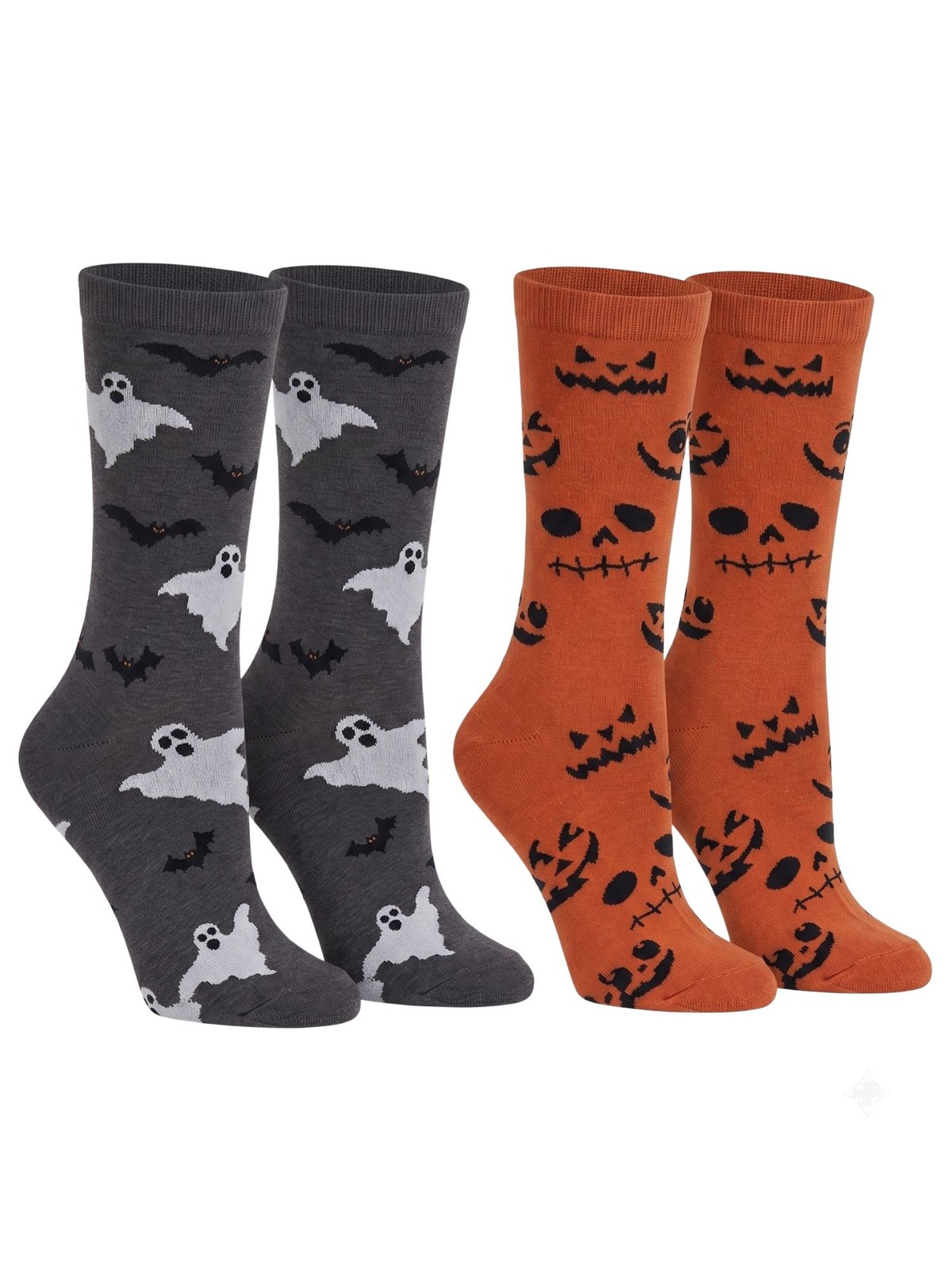 Women\'s Jack O Lantern and Bats & Ghosts Halloween Socks Novelty Crew 2-Pack