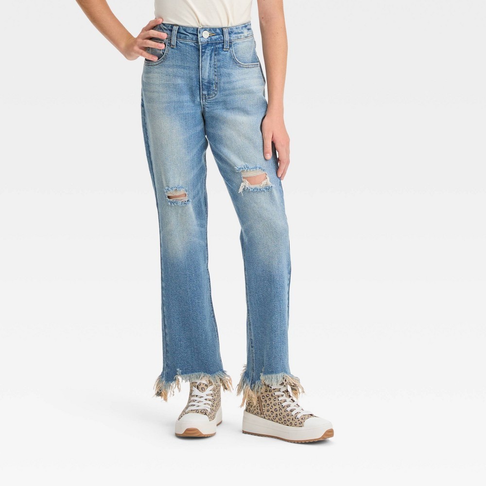 Girls\' Destructed Straight Jeans - Art Class Medium Wash Blue Size 10