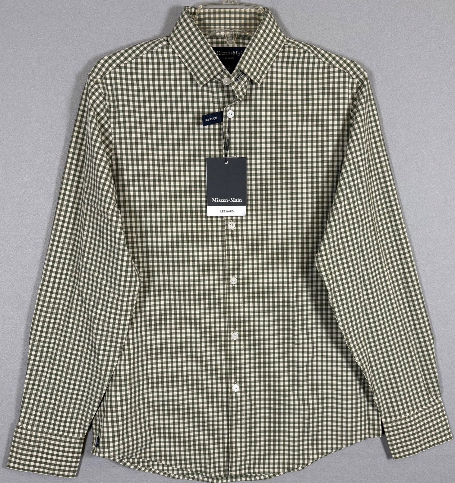 NWT Mizzen Main Leeward Shirt Men S Trim Fit Green Check Plaid No Tuck 