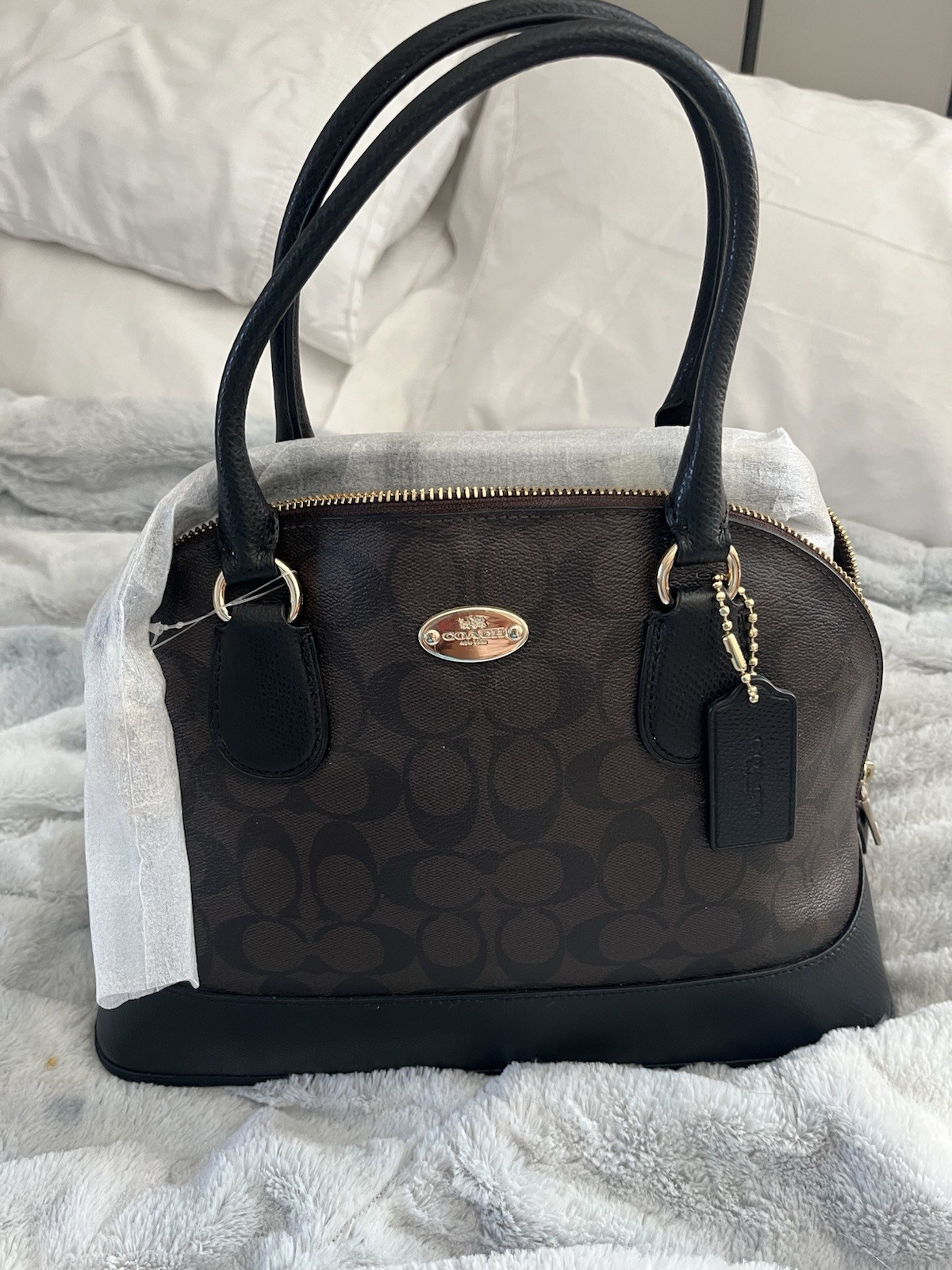 NWT   COACH F33904 Signature Satchel Handbag Brown Black