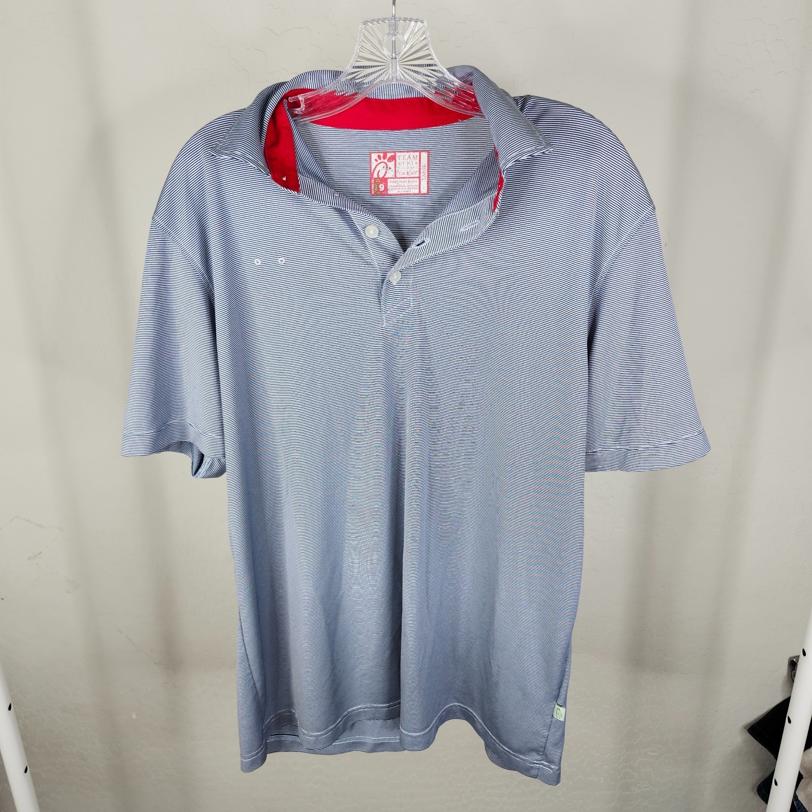 Chick Fil A Oobe Uniform Shirt Men Large Blue Striped Short Sleeve Employee Work
