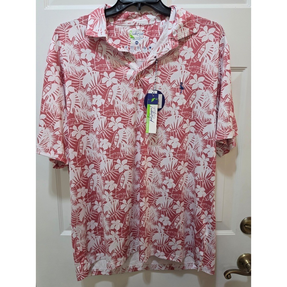 NWT TailorByrd Performance Tropical Leaf Golf Polo Shirt Men\'s XXL Red White