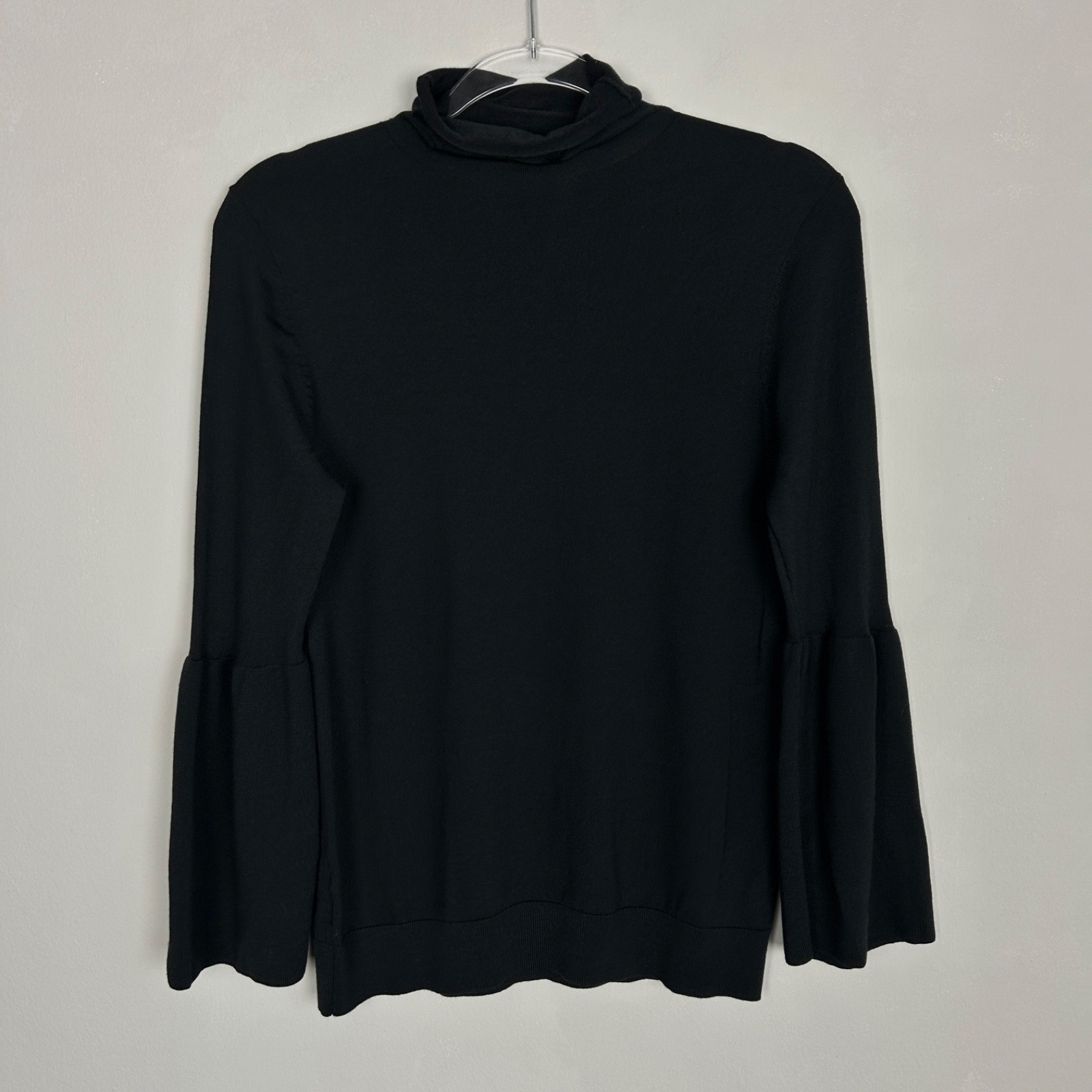 Ann Taylor size M turtleneck sweater black wool bell sleeves minimalist