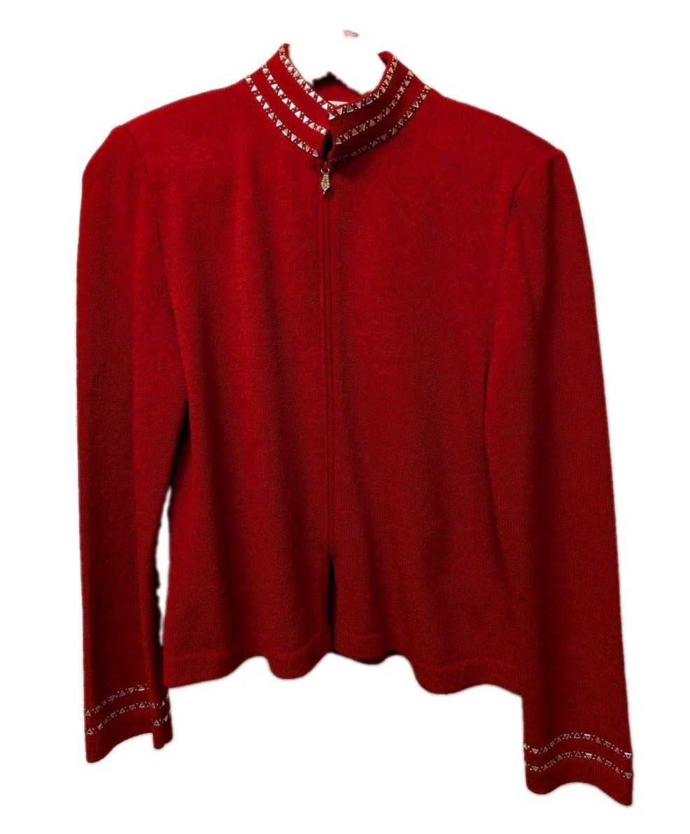 ST John Knits Marie Gray Evening Size 8 Cocktail Jacket Classic Zipper Red